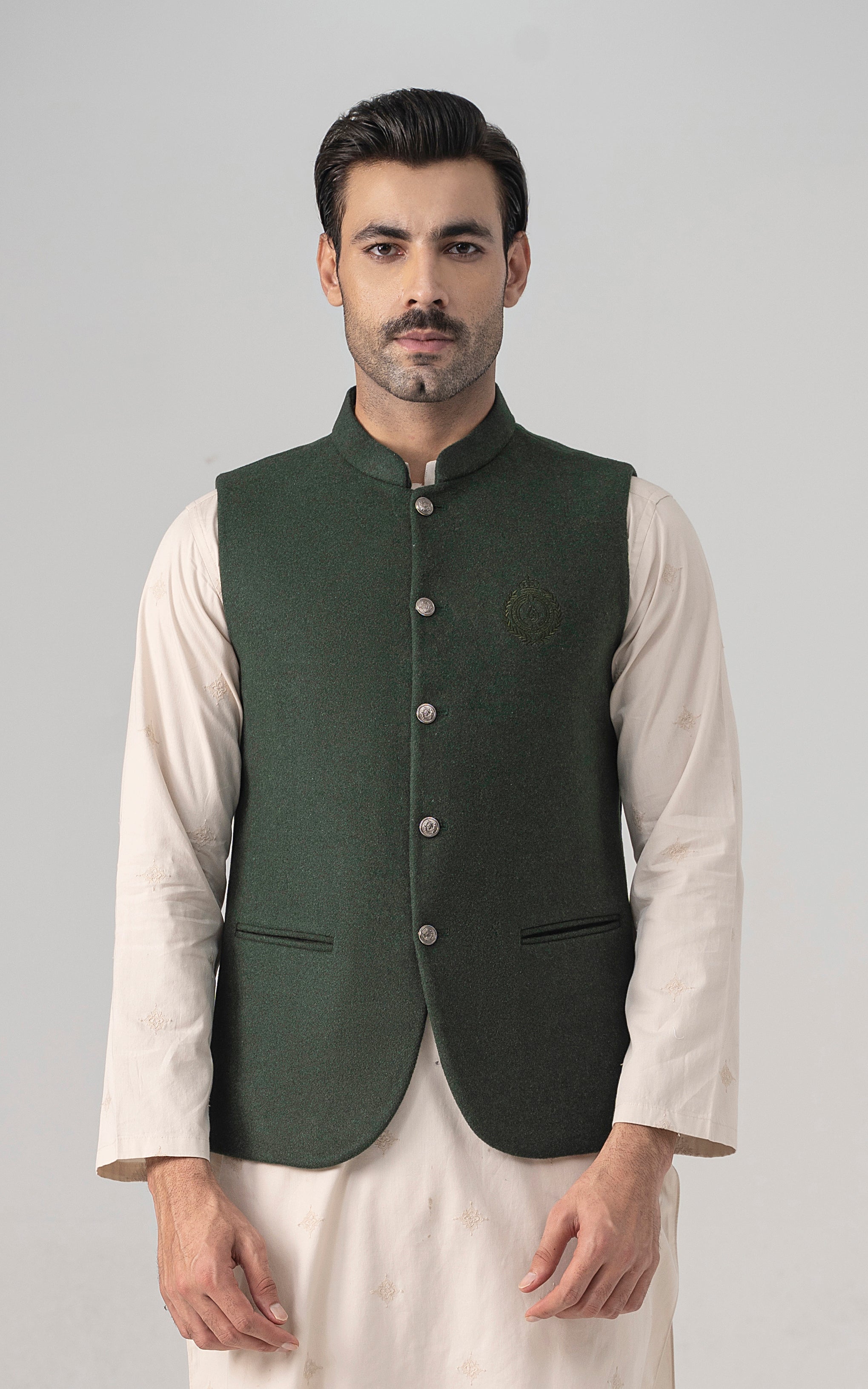 WOOL BLENDED WAISTCOAT - SIGNATURE COLLECTION FOREST GREEN