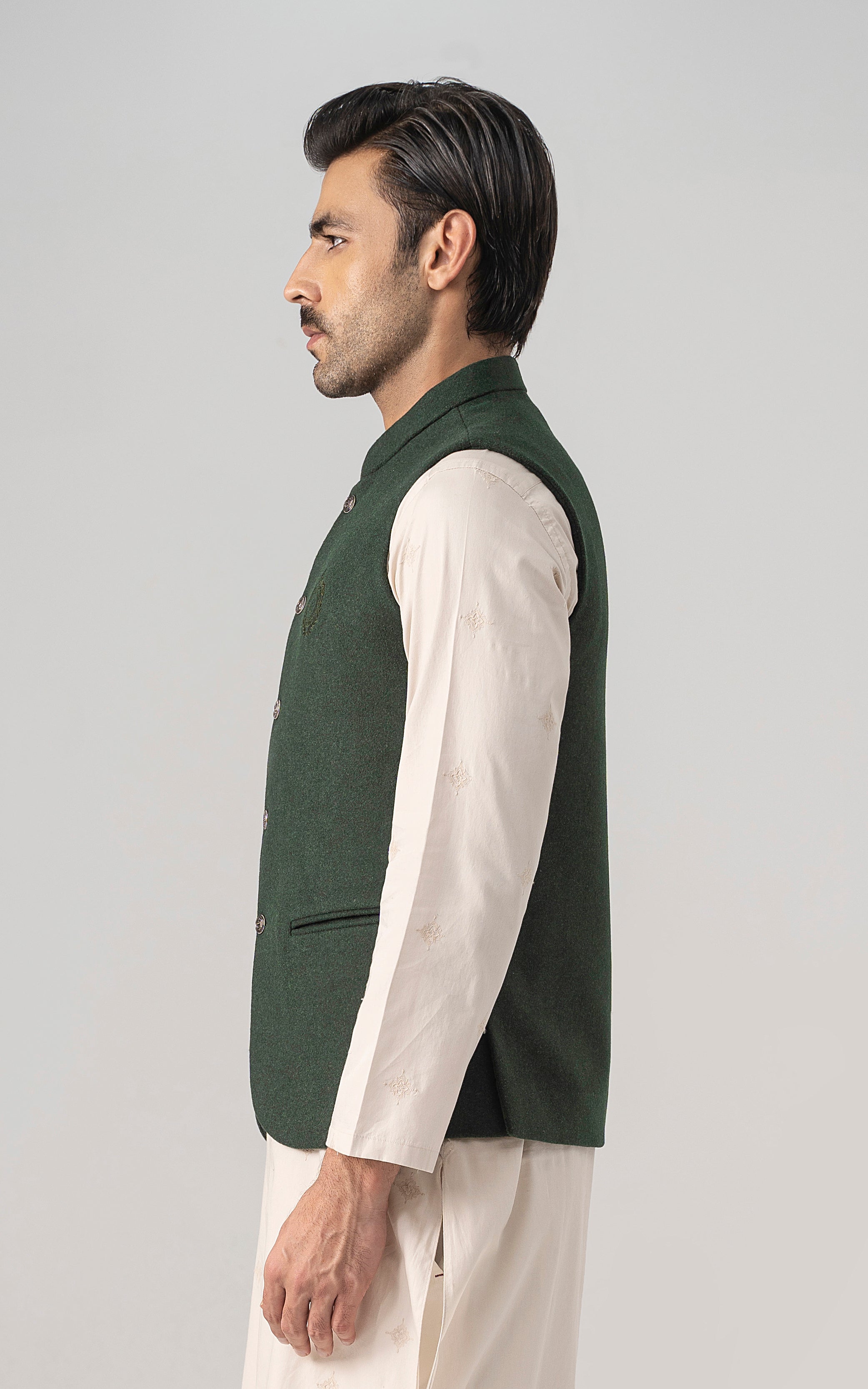 WOOL BLENDED WAISTCOAT - SIGNATURE COLLECTION FOREST GREEN