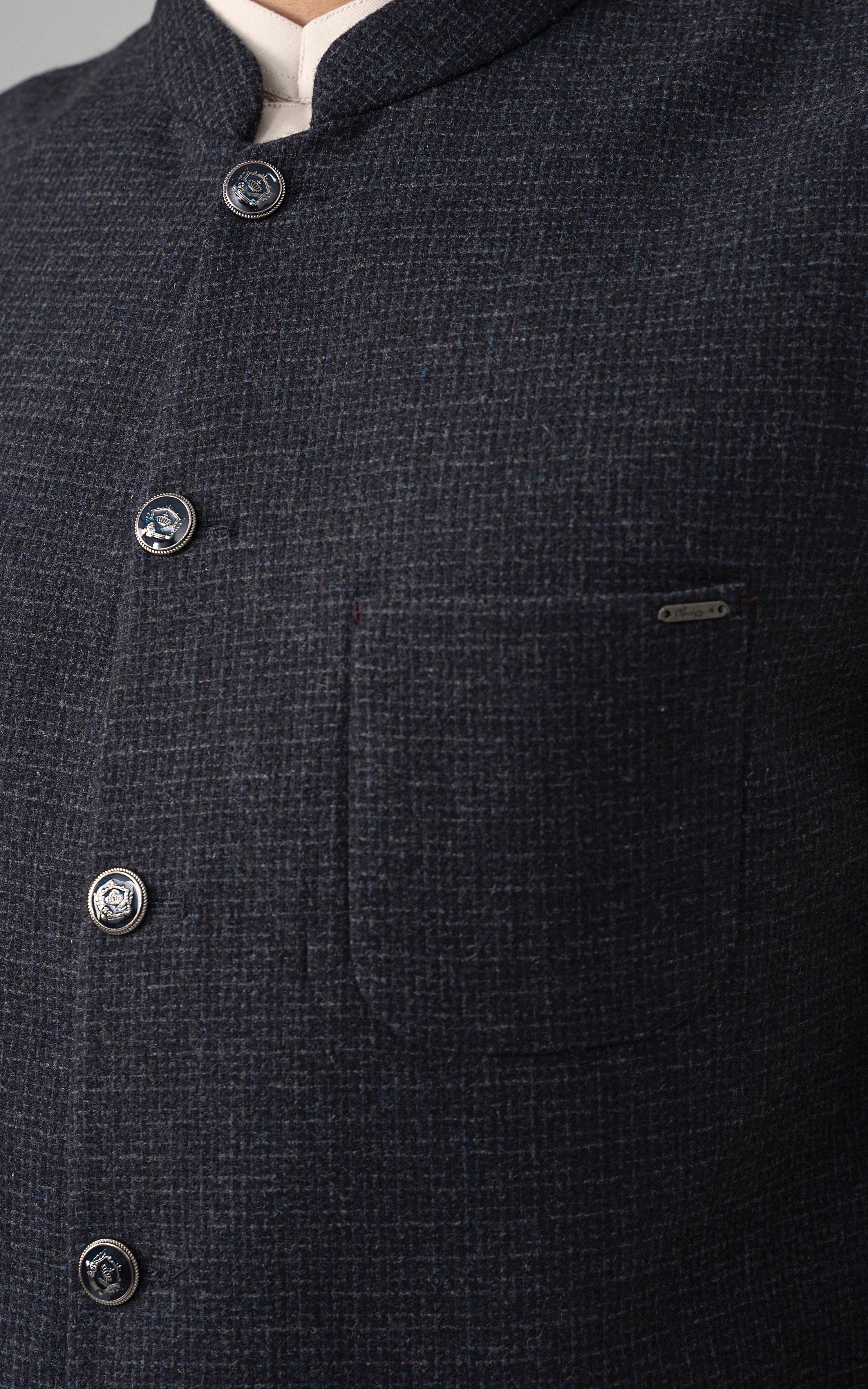 TEXTURED WOOL BLENDED WAISTCOAT - SIGNATURE COLLECTION  NAVY