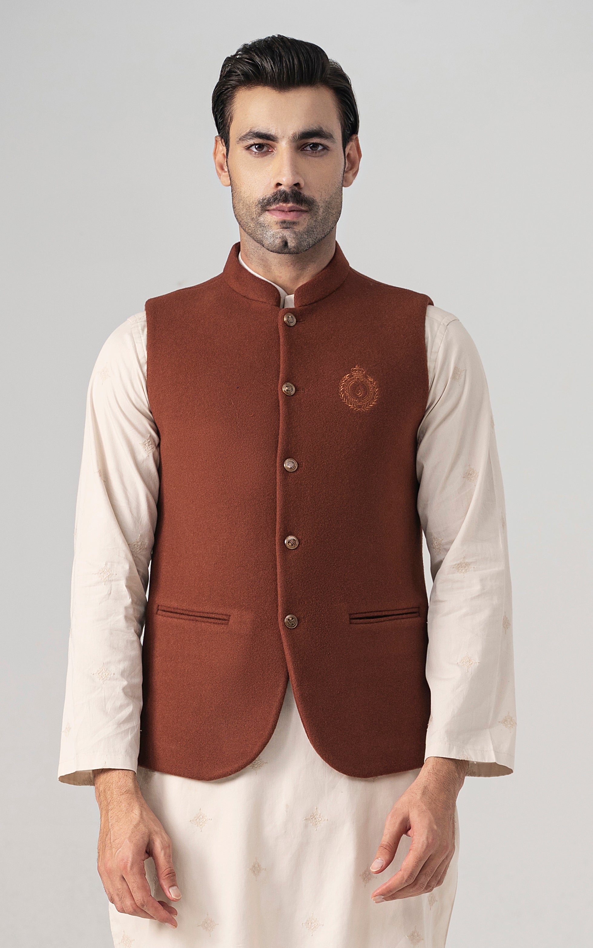 WOOL BLENDED WAISTCOAT - SIGNATURE COLLECTION RUST