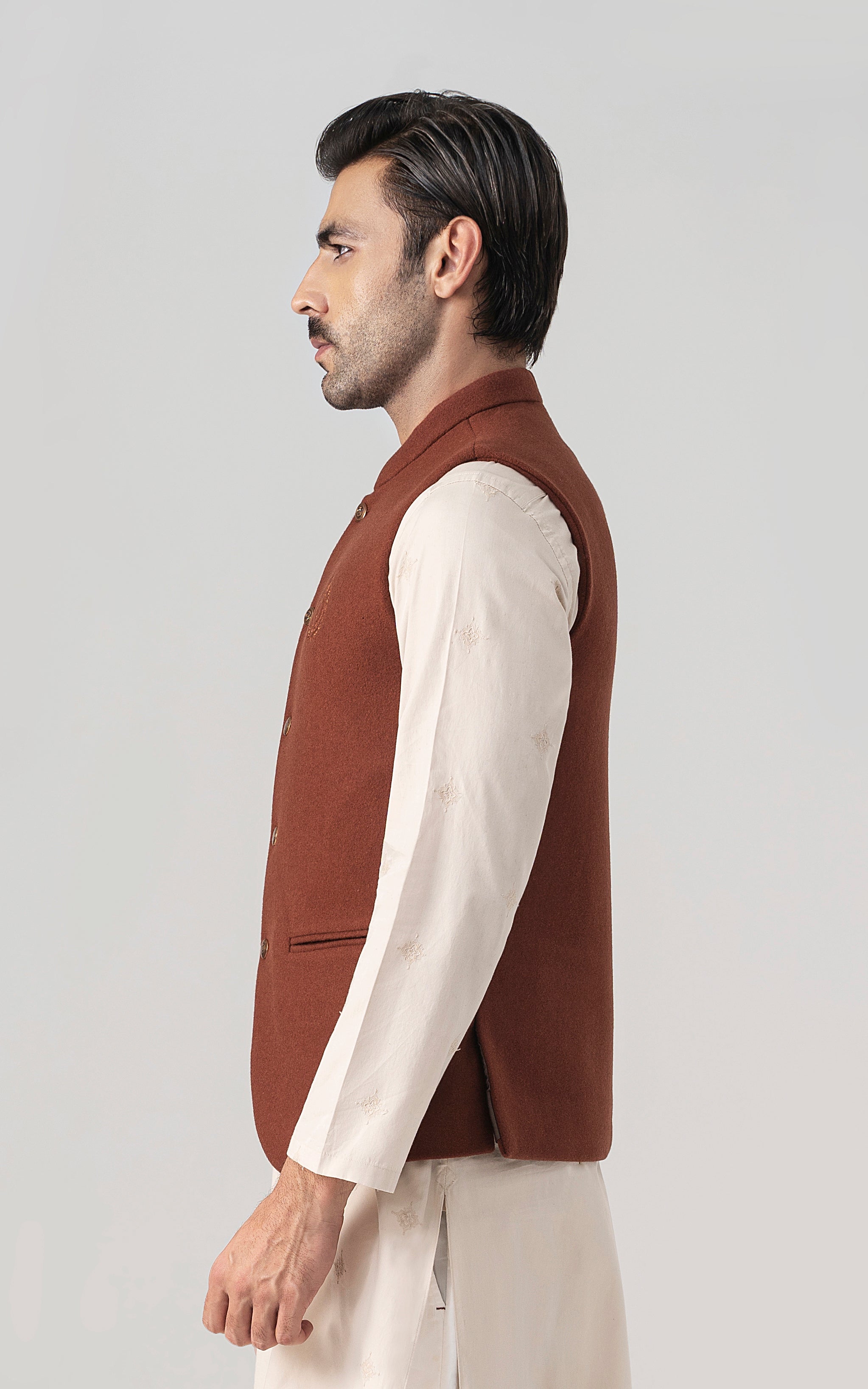 WOOL BLENDED WAISTCOAT - SIGNATURE COLLECTION RUST