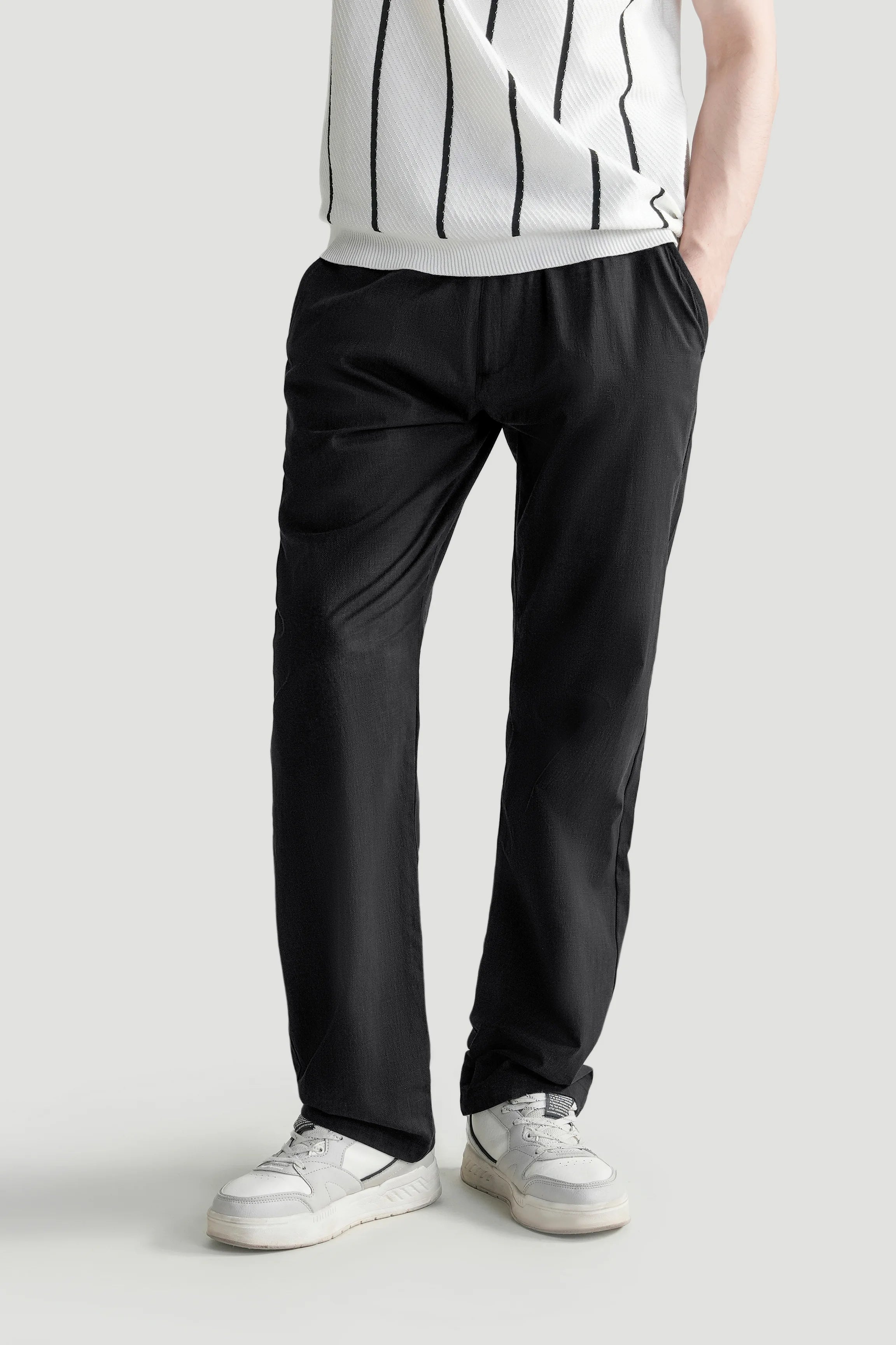 LOOSE FIT TROUSER WITH ELASTICATED WASTBAND BLACK