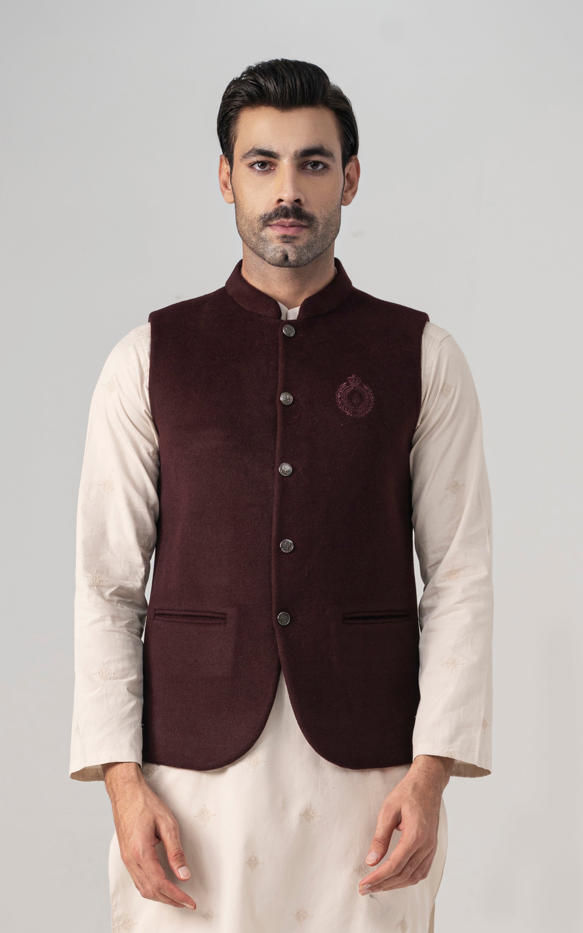 WOOL BLENDED WAISTCOAT - SIGNATURE COLLECTION MAROON