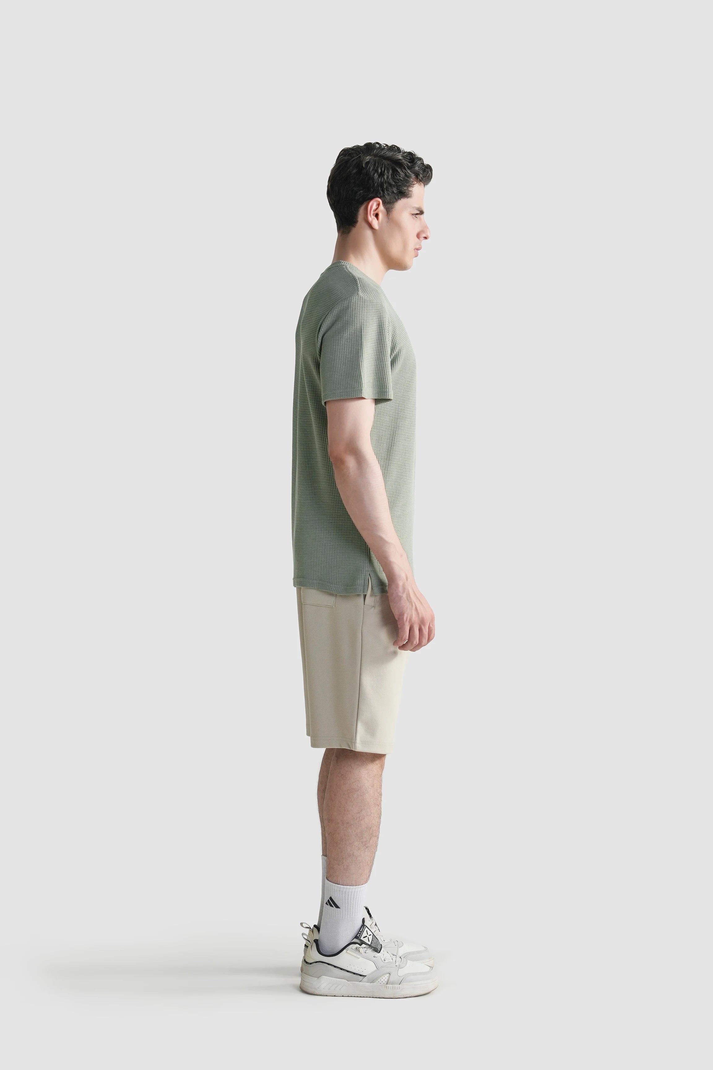 REGULAR FIT WAFFLE CREW NECK T SHIRT LIGHT GREEN