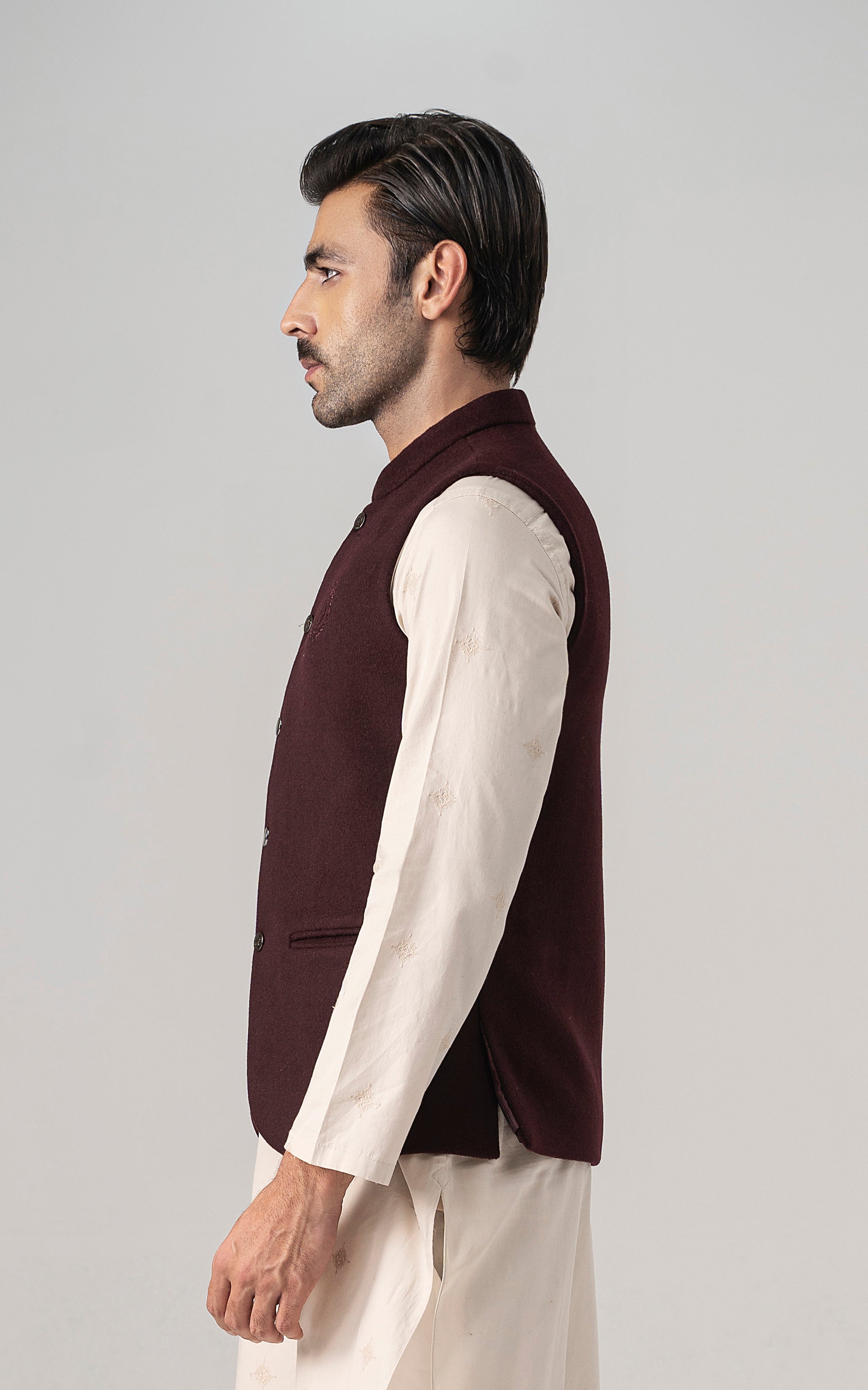 WOOL BLENDED WAISTCOAT - SIGNATURE COLLECTION MAROON