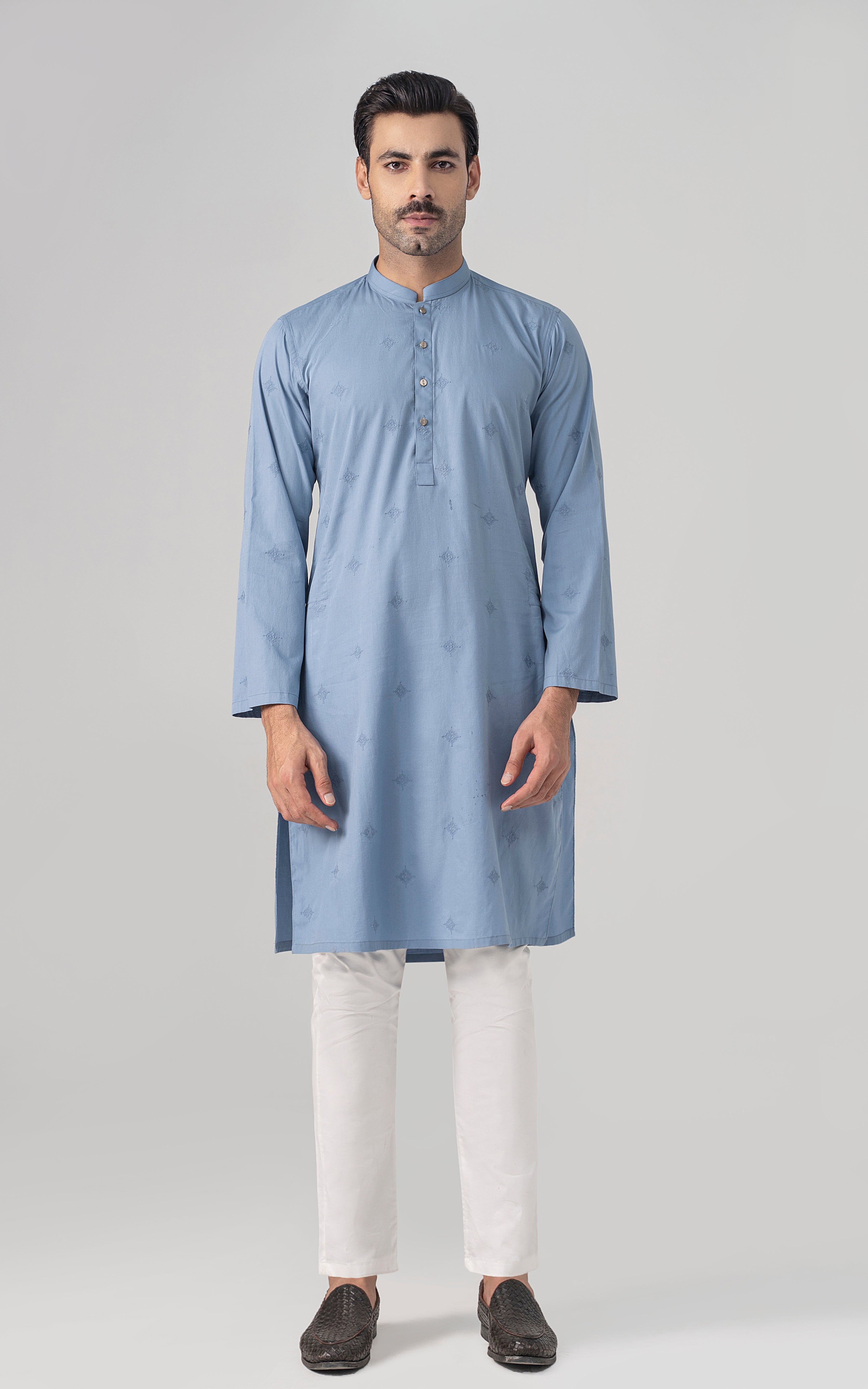 SPRAY EMBROIDERED KURTA- SIGNATURE COLLECTION ICE BLUE