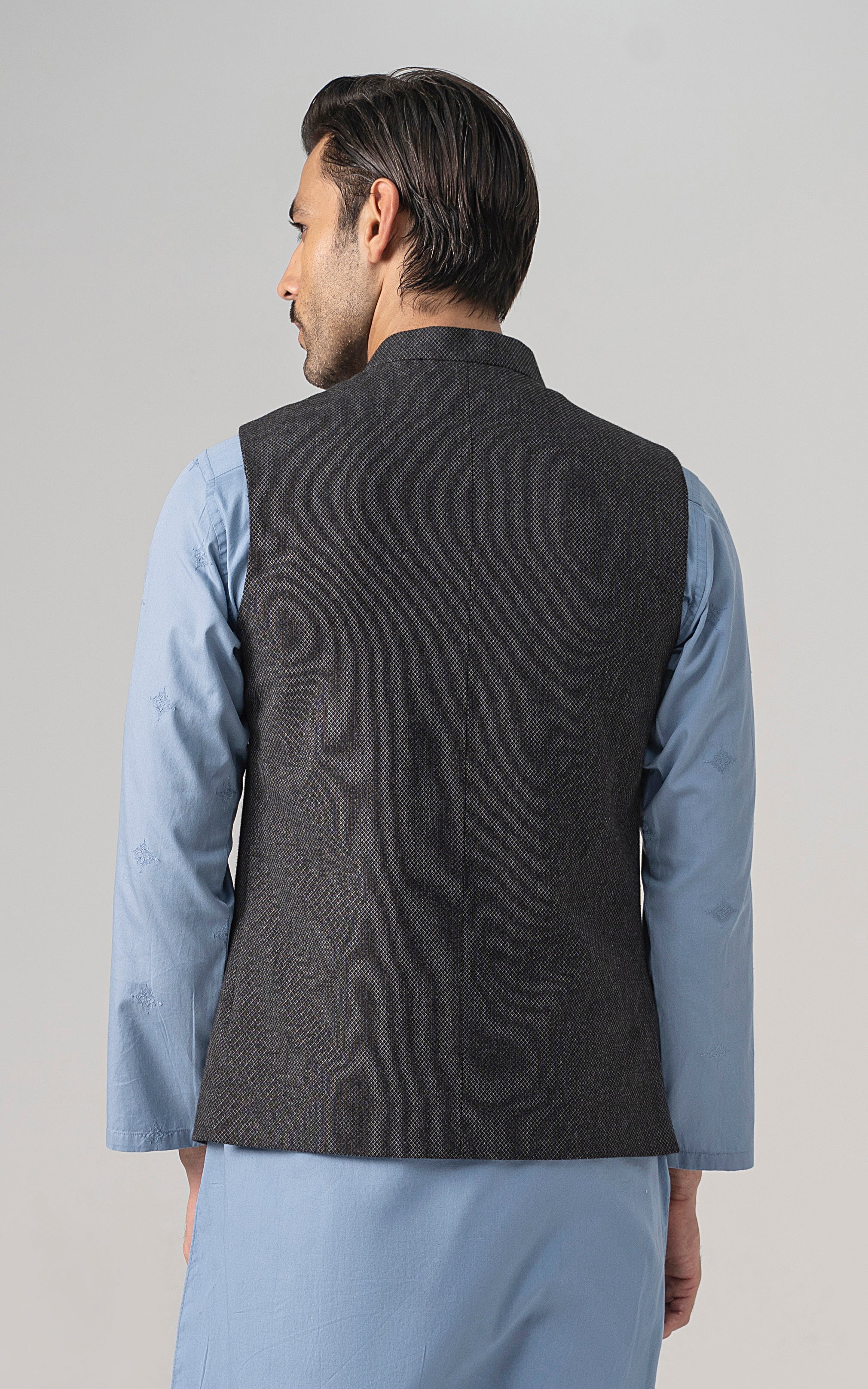 TEXTURED WOOL BLENDED WAISTCOAT - SIGNATURE COLLECTION CHARCOAL GREY