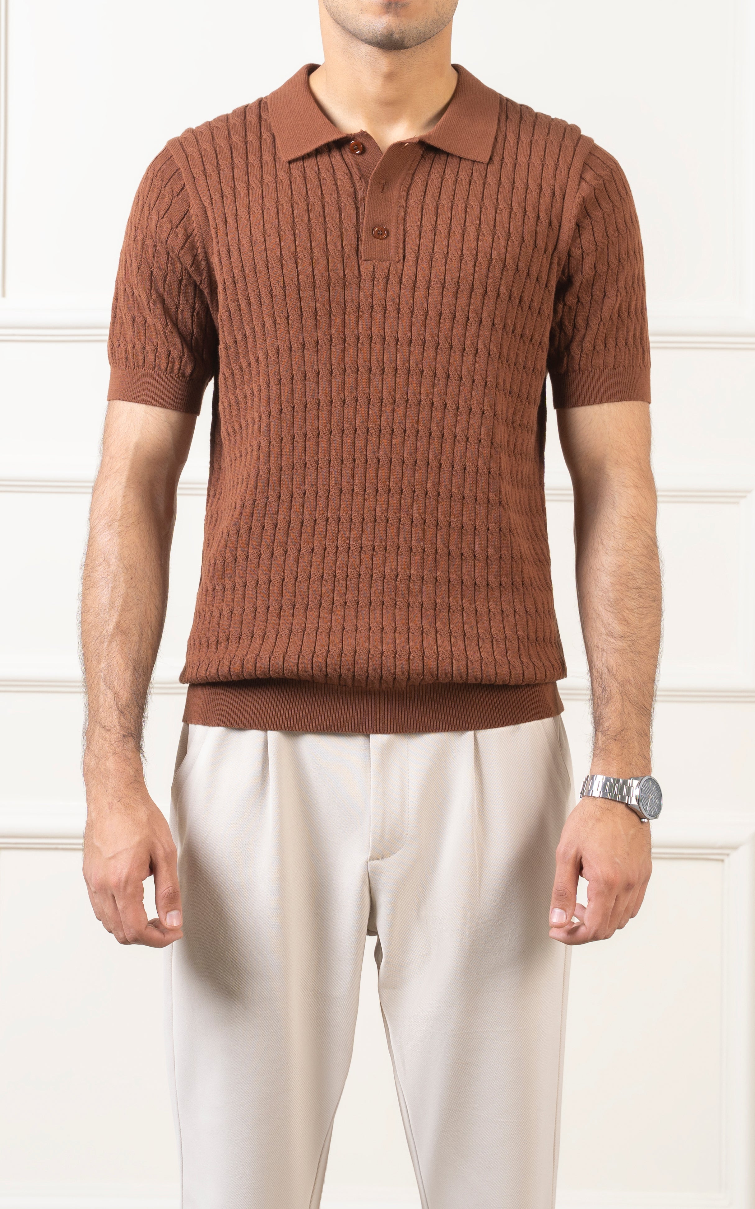 SWEATER KNIT POLO BROWN