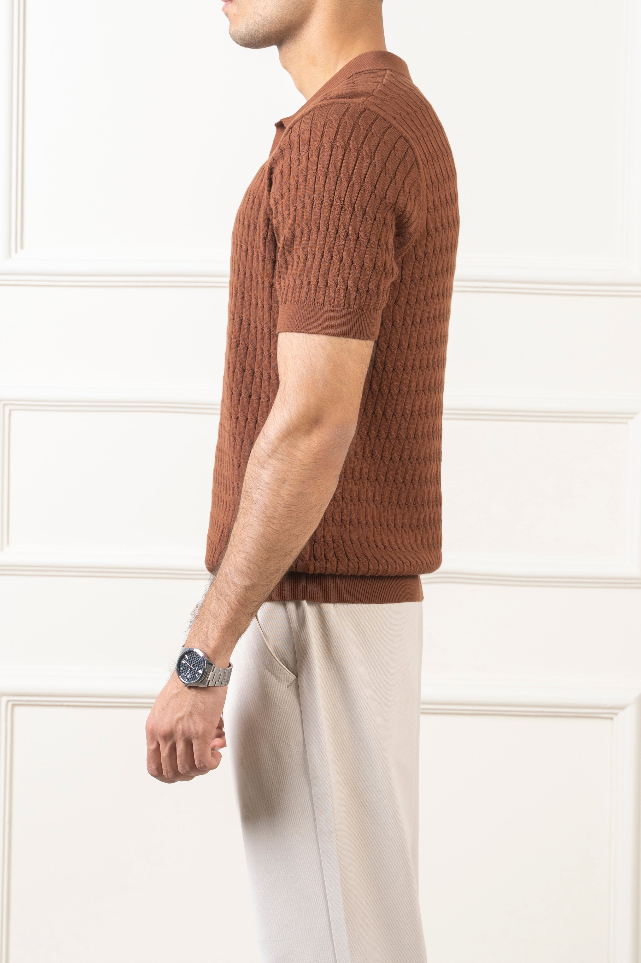 SWEATER KNIT POLO BROWN