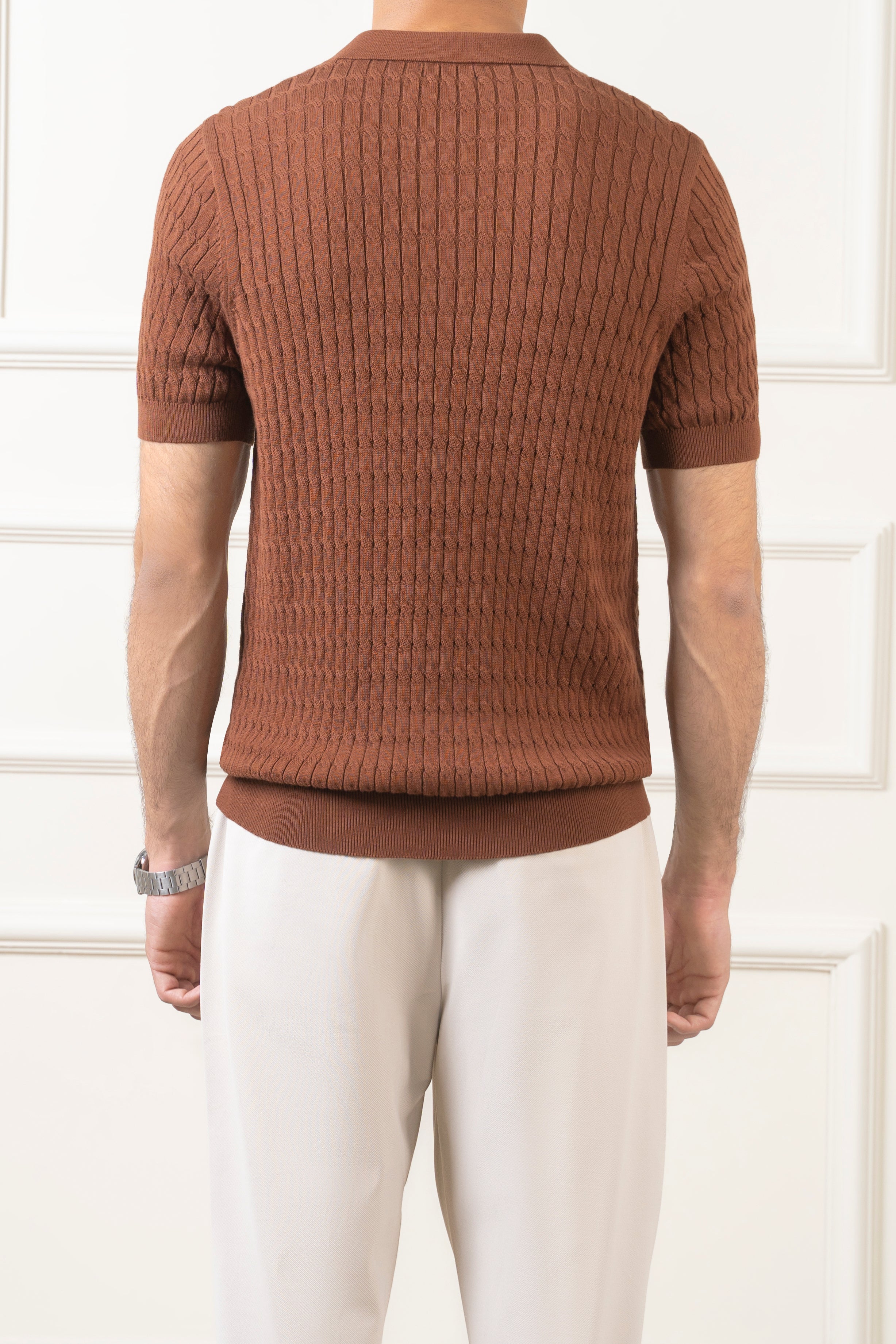 SWEATER KNIT POLO BROWN