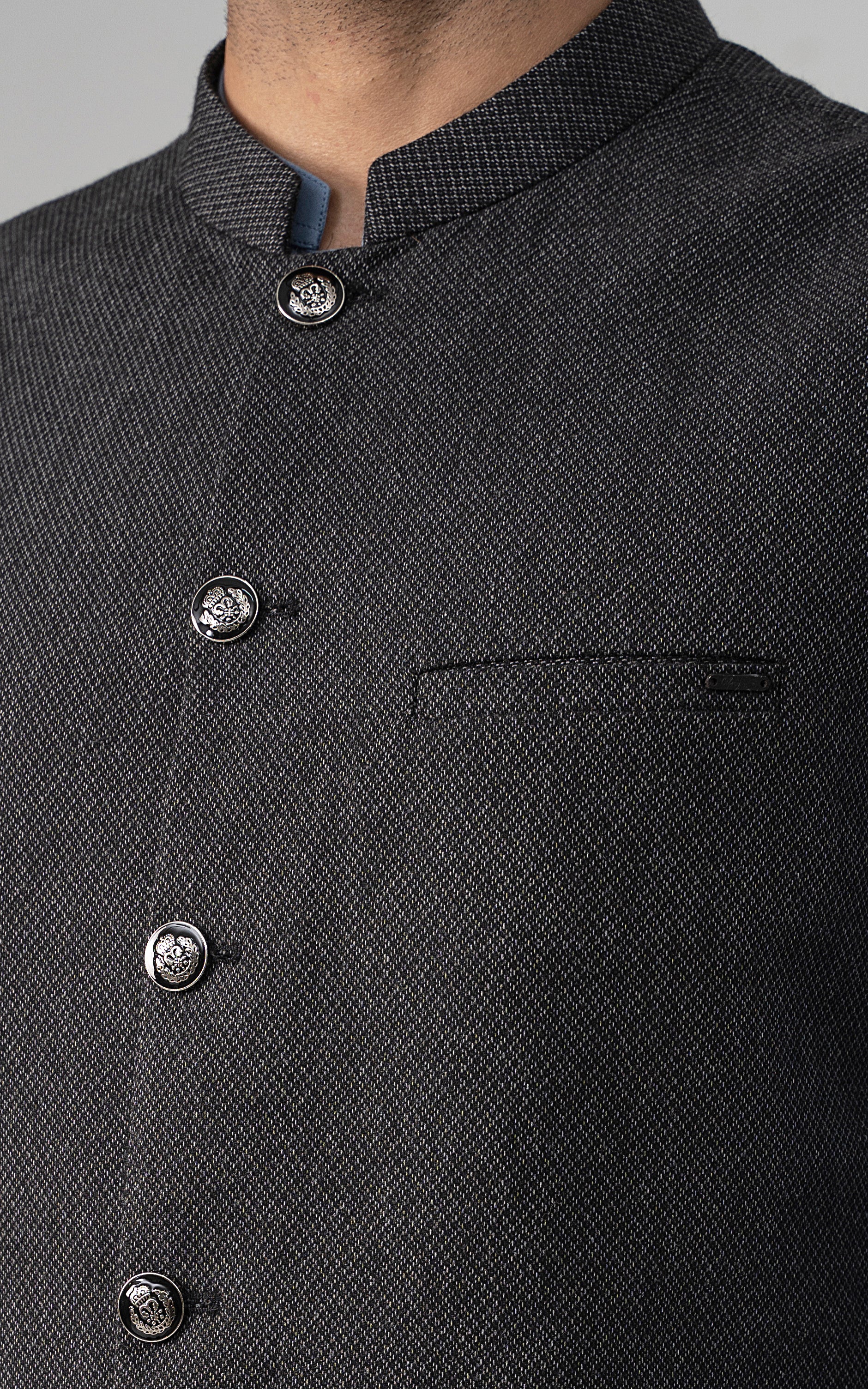 TEXTURED WOOL BLENDED WAISTCOAT - SIGNATURE COLLECTION CHARCOAL GREY