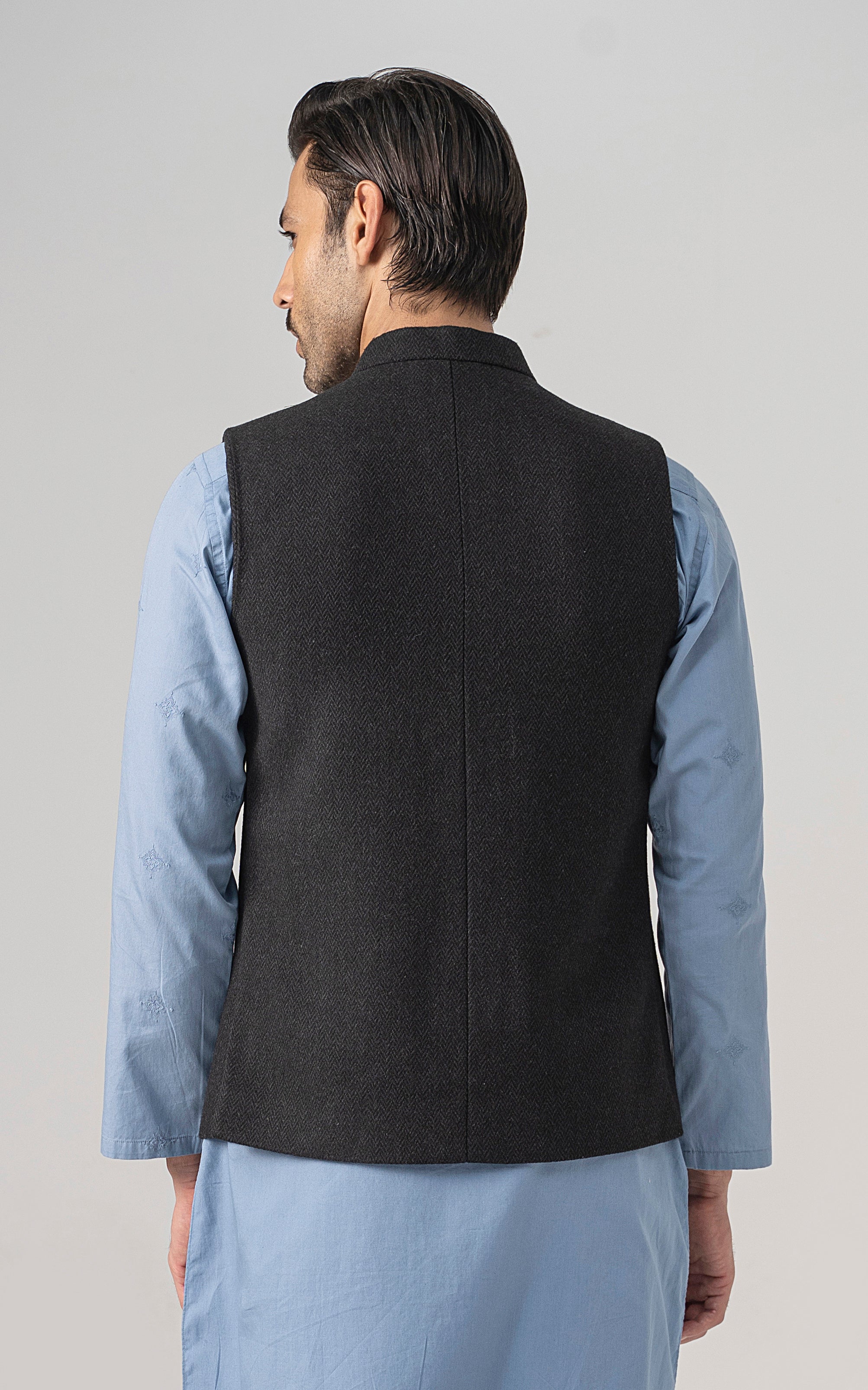 TEXTURED WOOL BLENDED WAISTCOAT - SIGNATURE COLLECTION DARK GREY