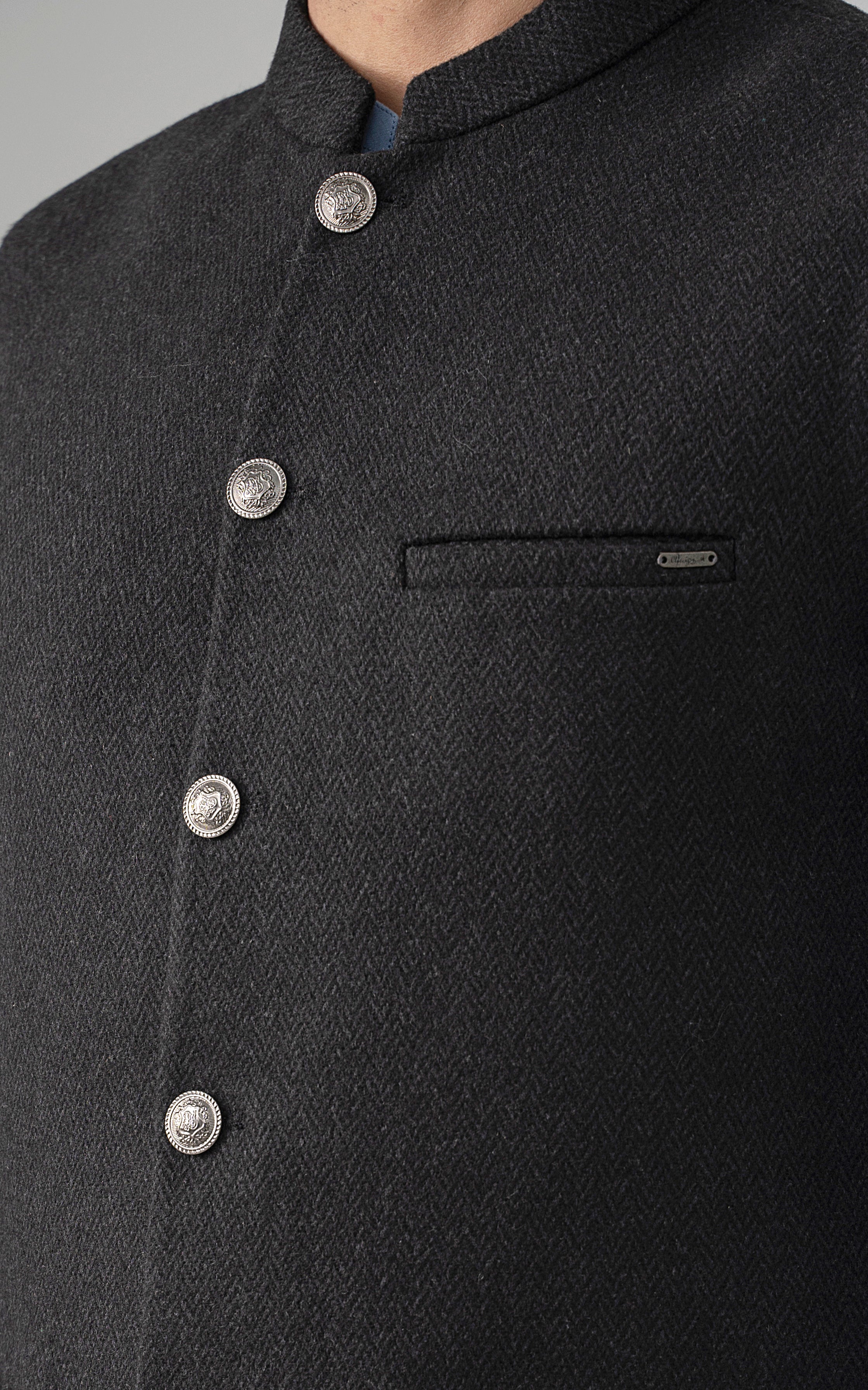 TEXTURED WOOL BLENDED WAISTCOAT - SIGNATURE COLLECTION DARK GREY