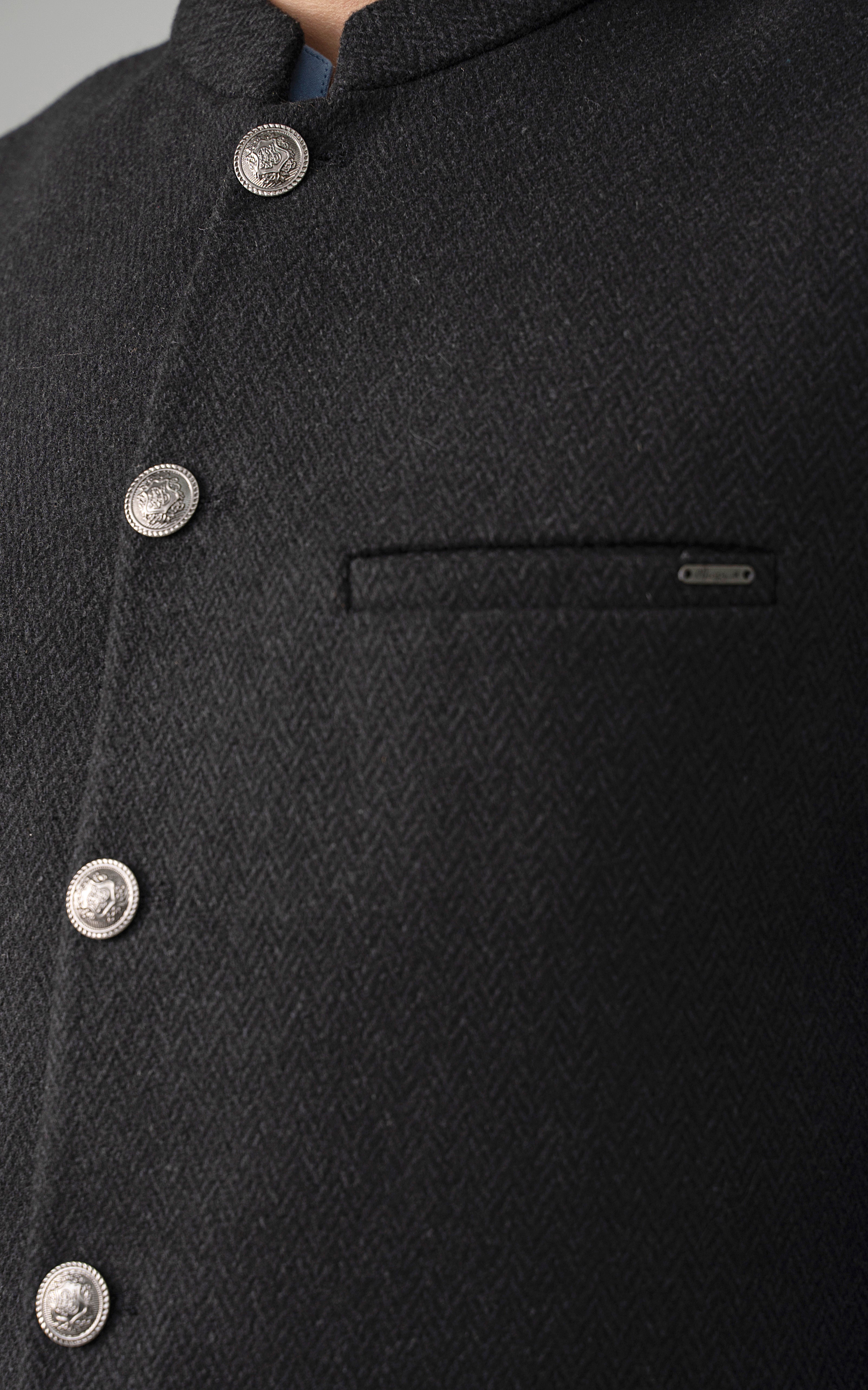 TEXTURED WOOL BLENDED WAISTCOAT - SIGNATURE COLLECTION DARK GREY