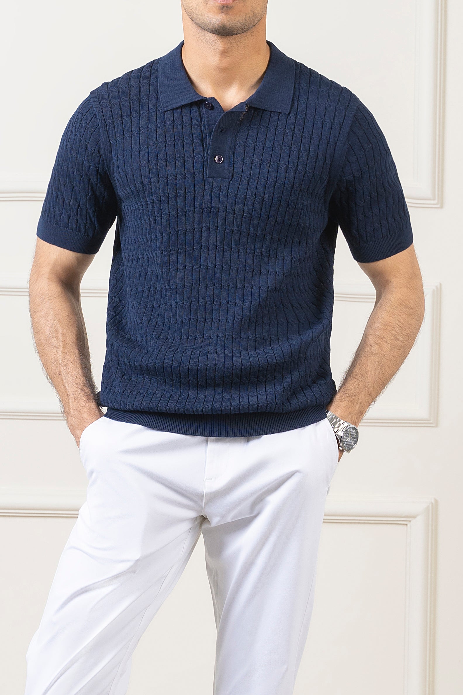 SWEATER KNIT POLO NAVY