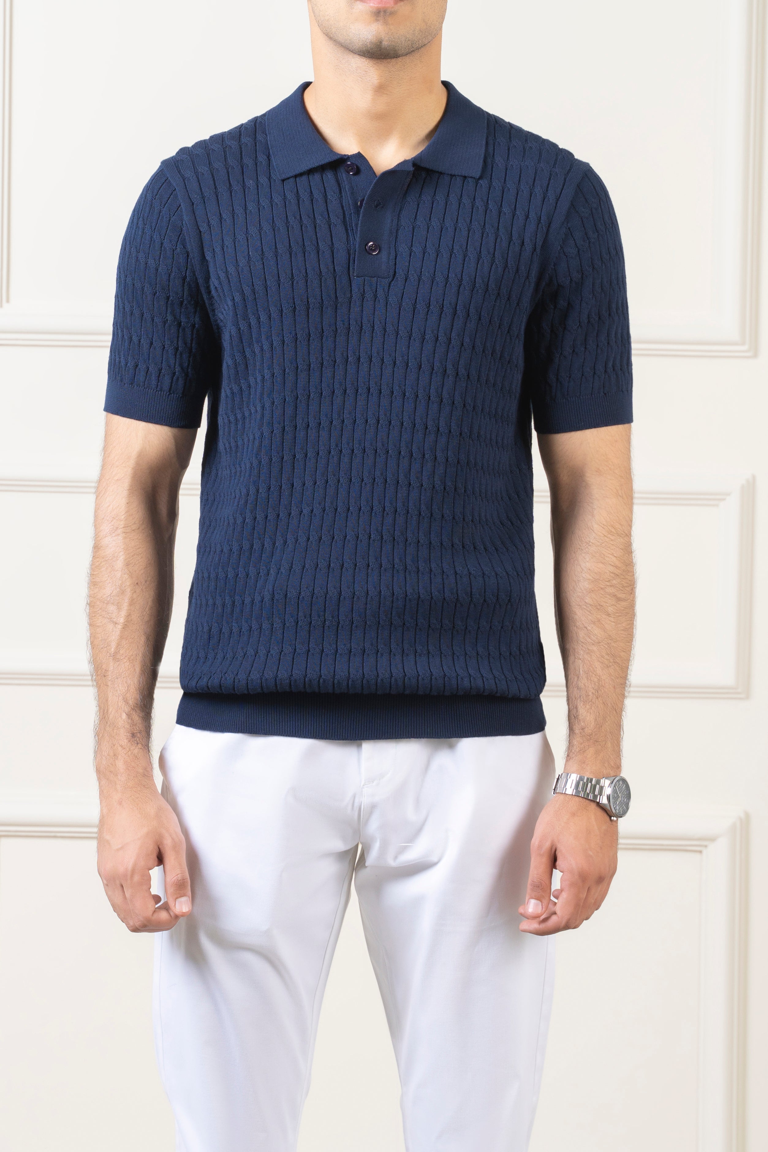 SWEATER KNIT POLO NAVY