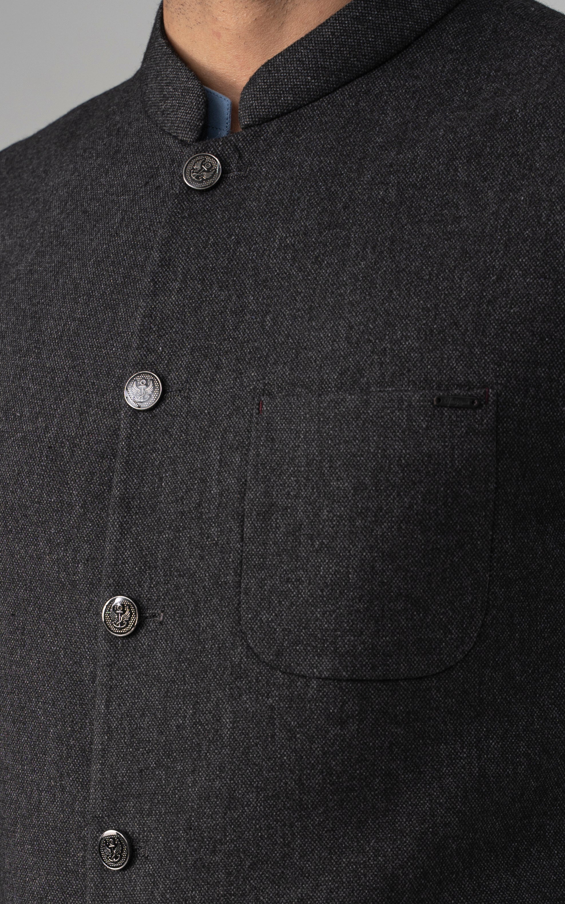 TEXTURED WOOL BLENDED WAISTCOAT -SIGNATURE COLLECTION   CHARCOAL GREY