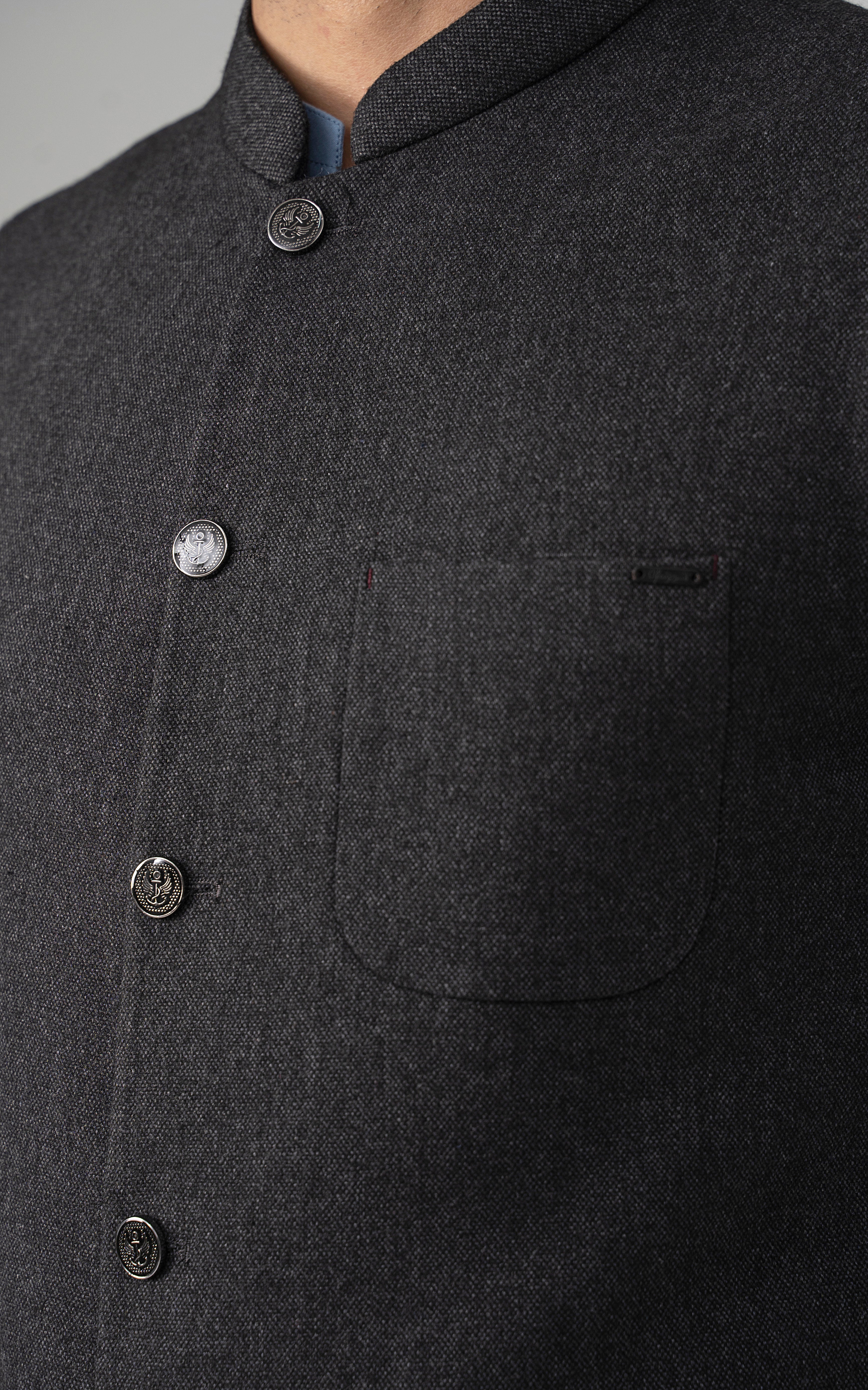 TEXTURED WOOL BLENDED WAISTCOAT -SIGNATURE COLLECTION   CHARCOAL GREY