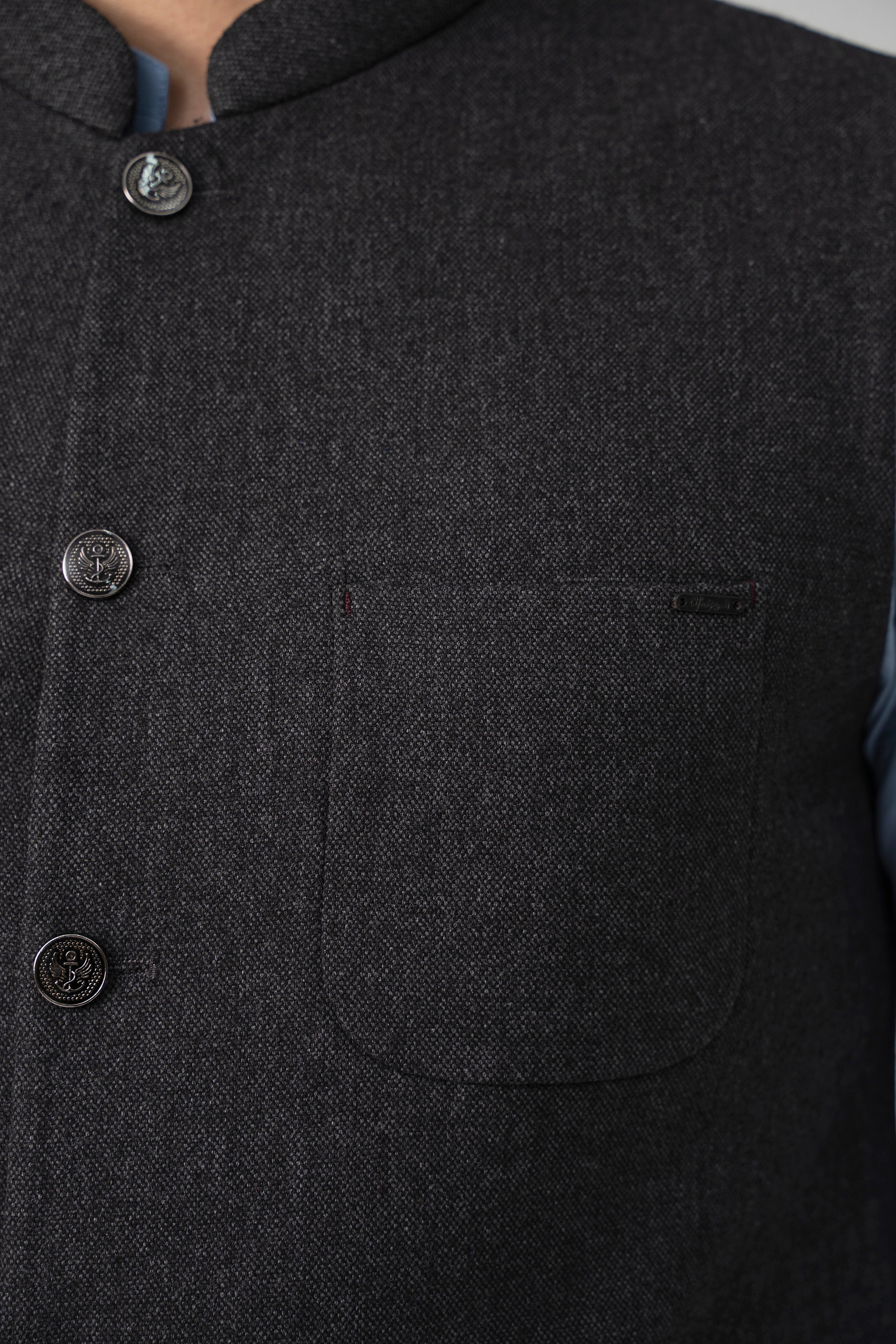 TEXTURED WOOL BLENDED WAISTCOAT -SIGNATURE COLLECTION   CHARCOAL GREY