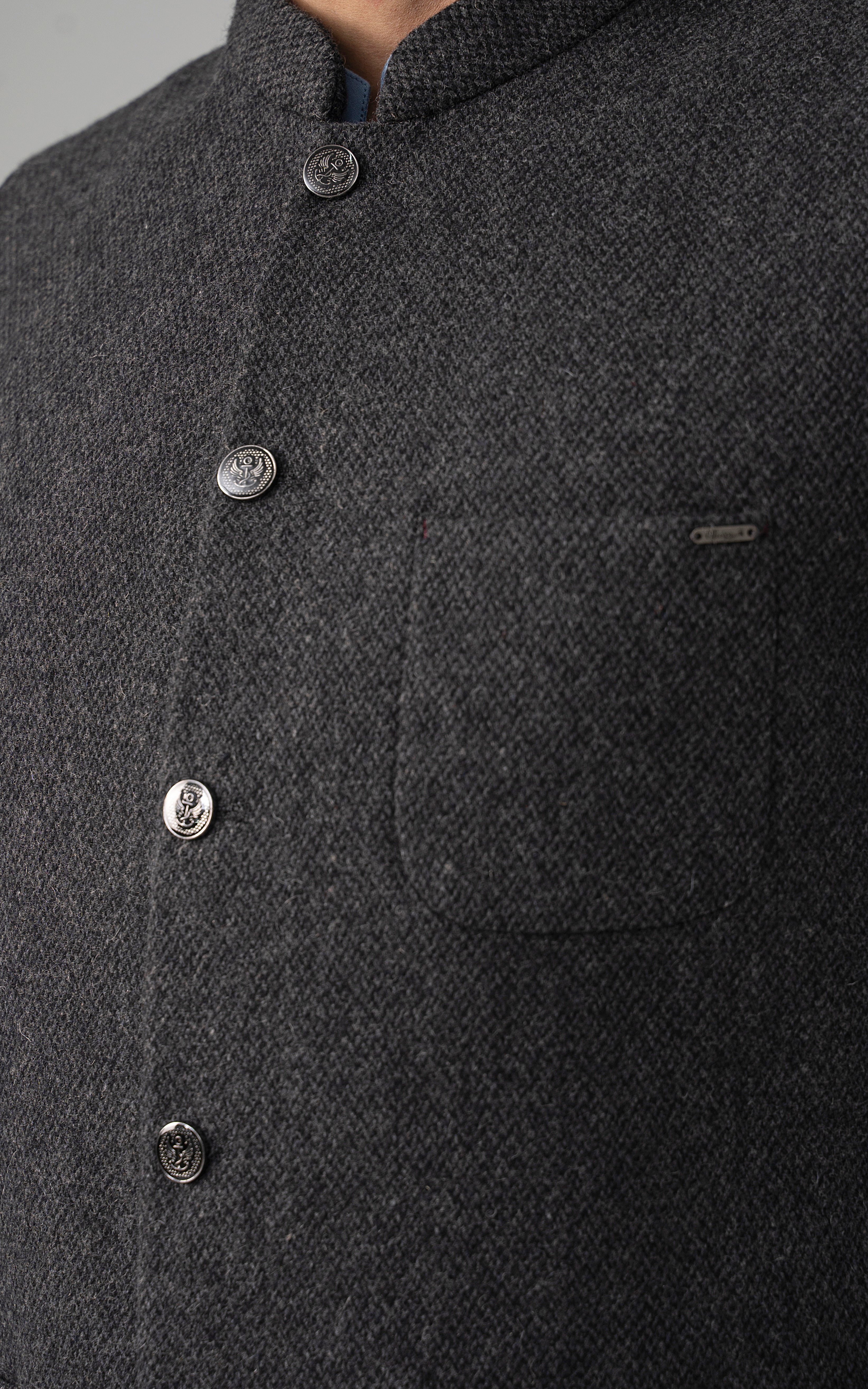 TEXTURED WOOL BLENDED WAISTCOAT - SIGNATURE COLLECTION  GREY