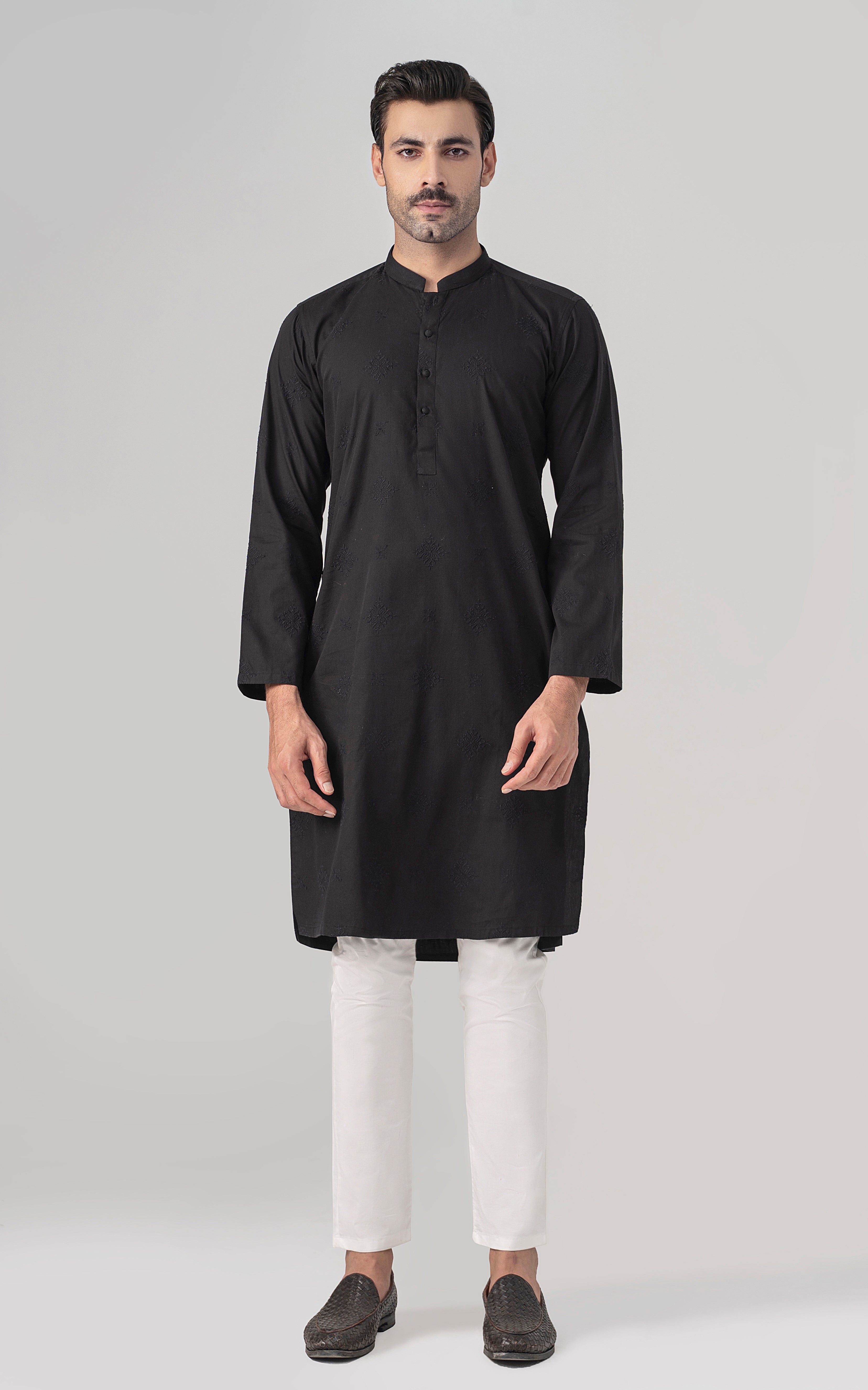 SPRAY EMBROIDERED KURTA- SIGNATURE COLLECTION  BLACK