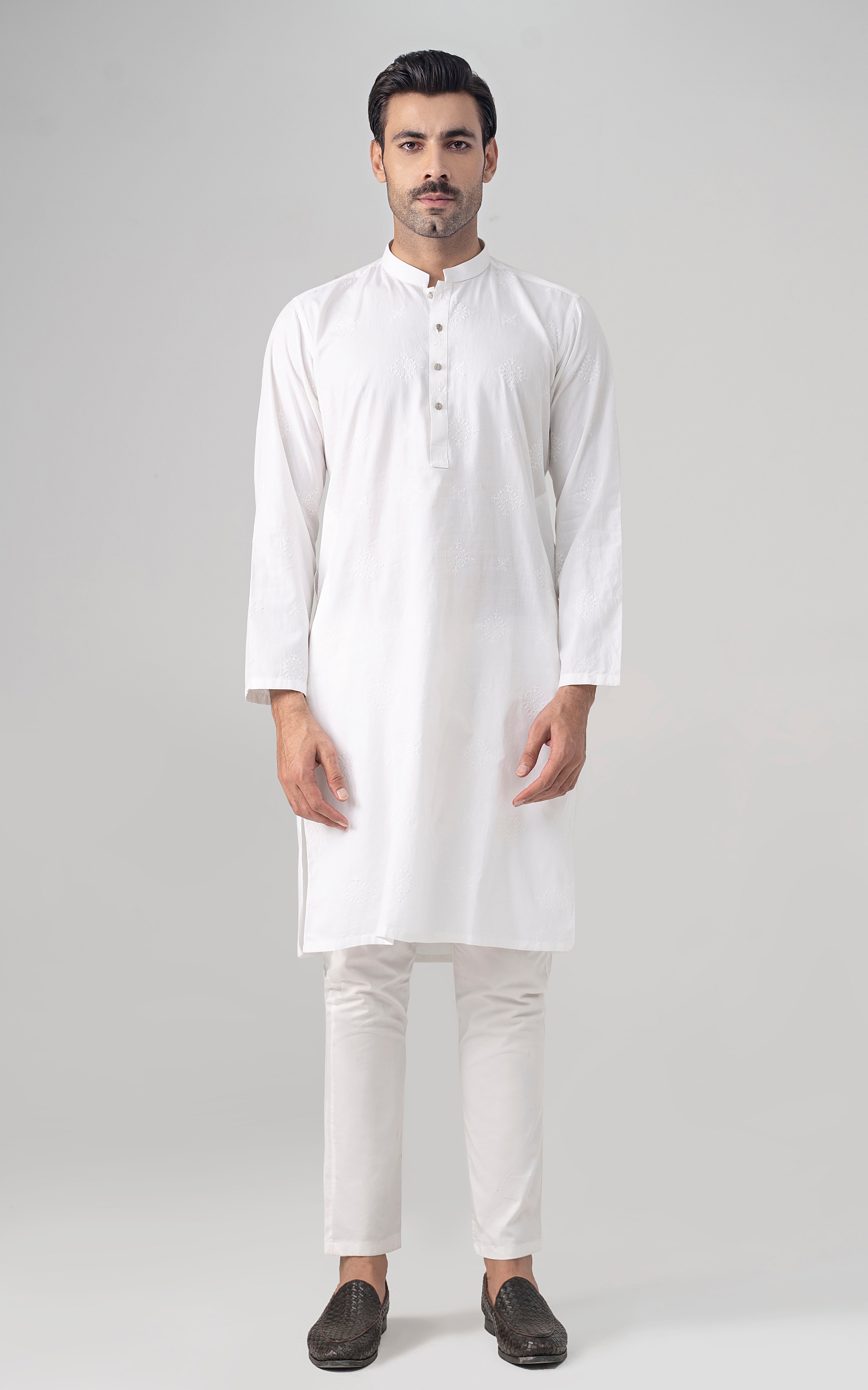 SPRAY EMBROIDERED KURTA- SIGNATURE COLLECTION WHITE