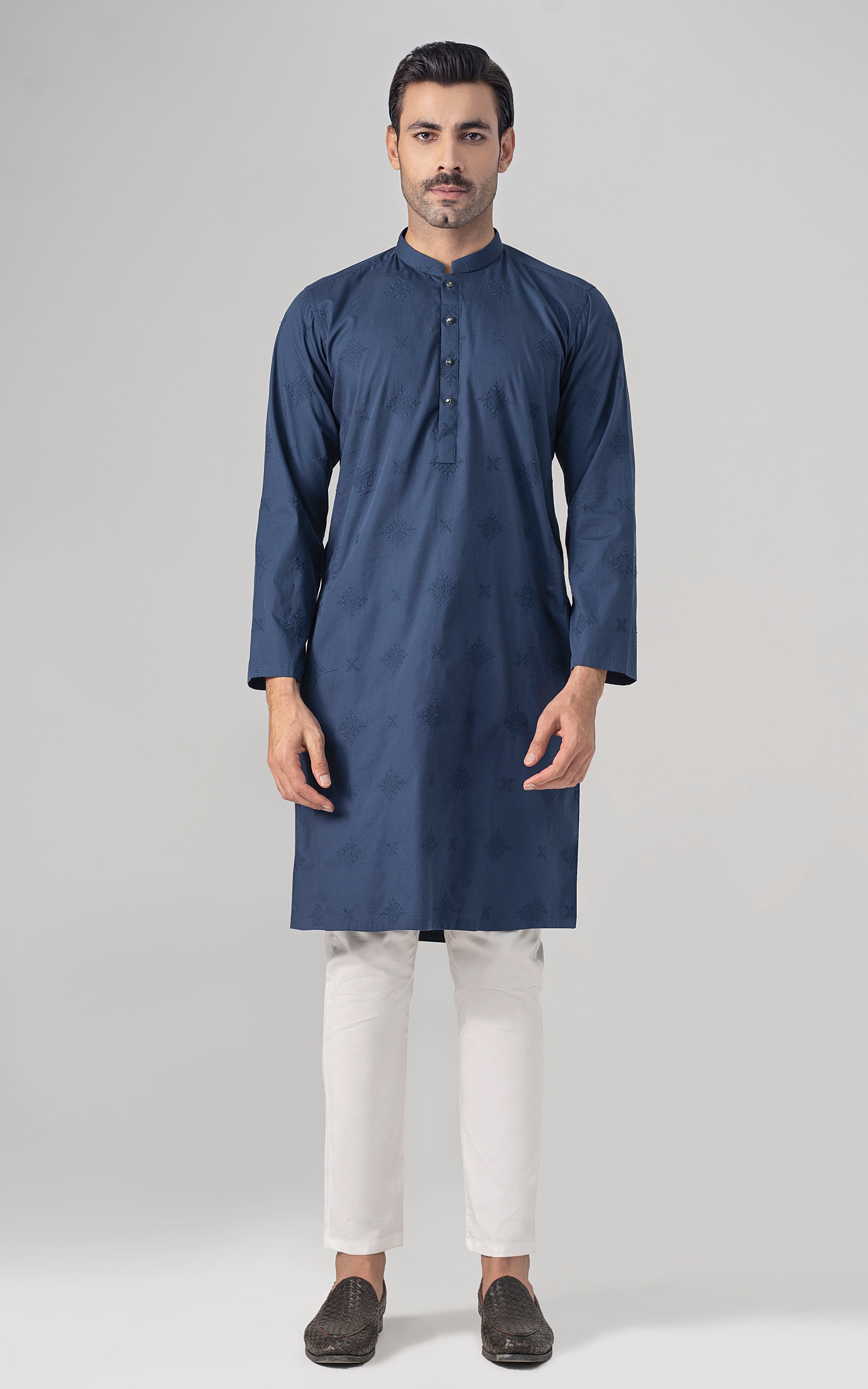 SPRAY EMBROIDERED KURTA- SIGNATURE COLLECTION  INDIGO BLUE