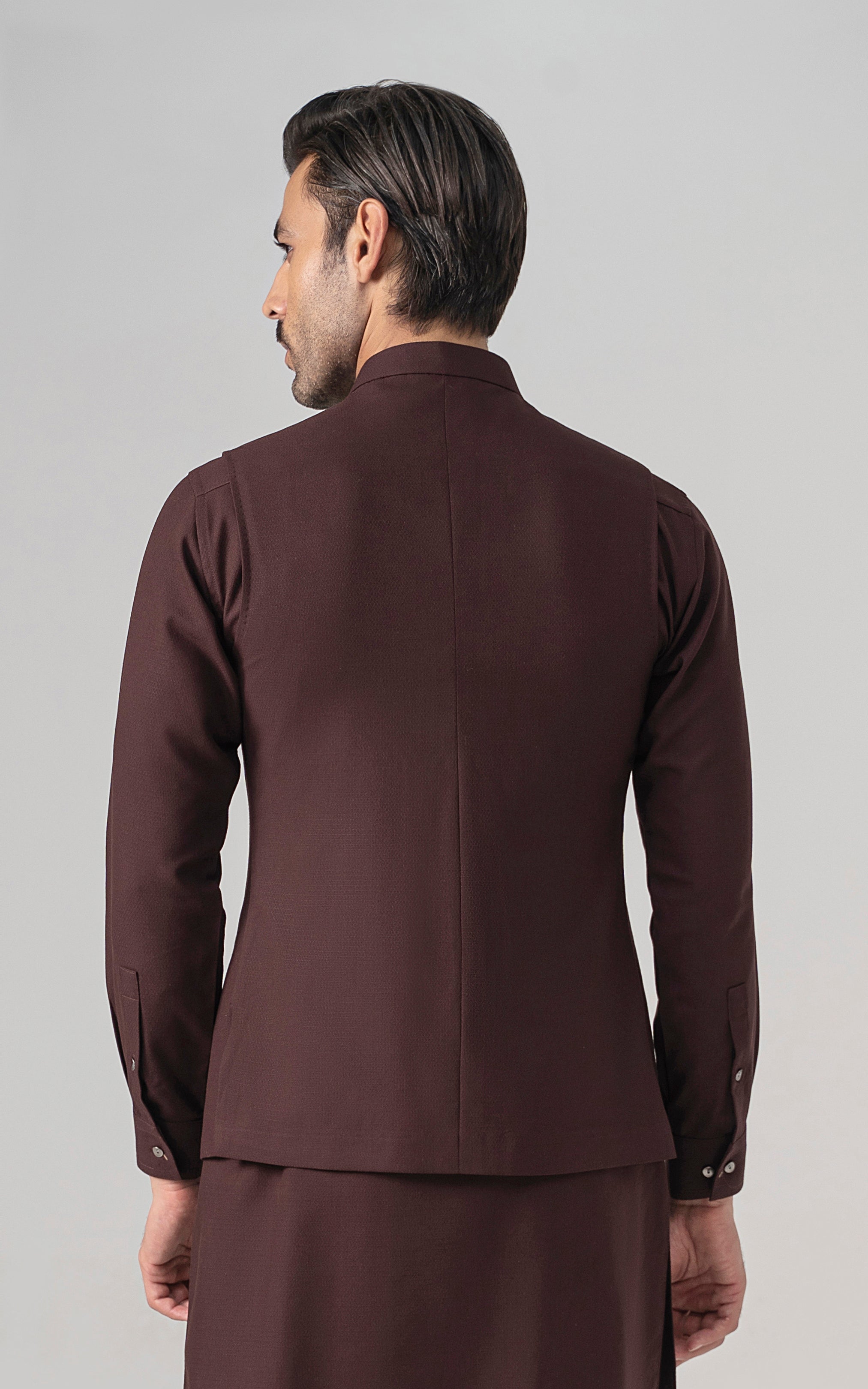 TEXTURED  BLENDED WAISTCOAT - SIGNATURE COLLECTION DEEP MAROON