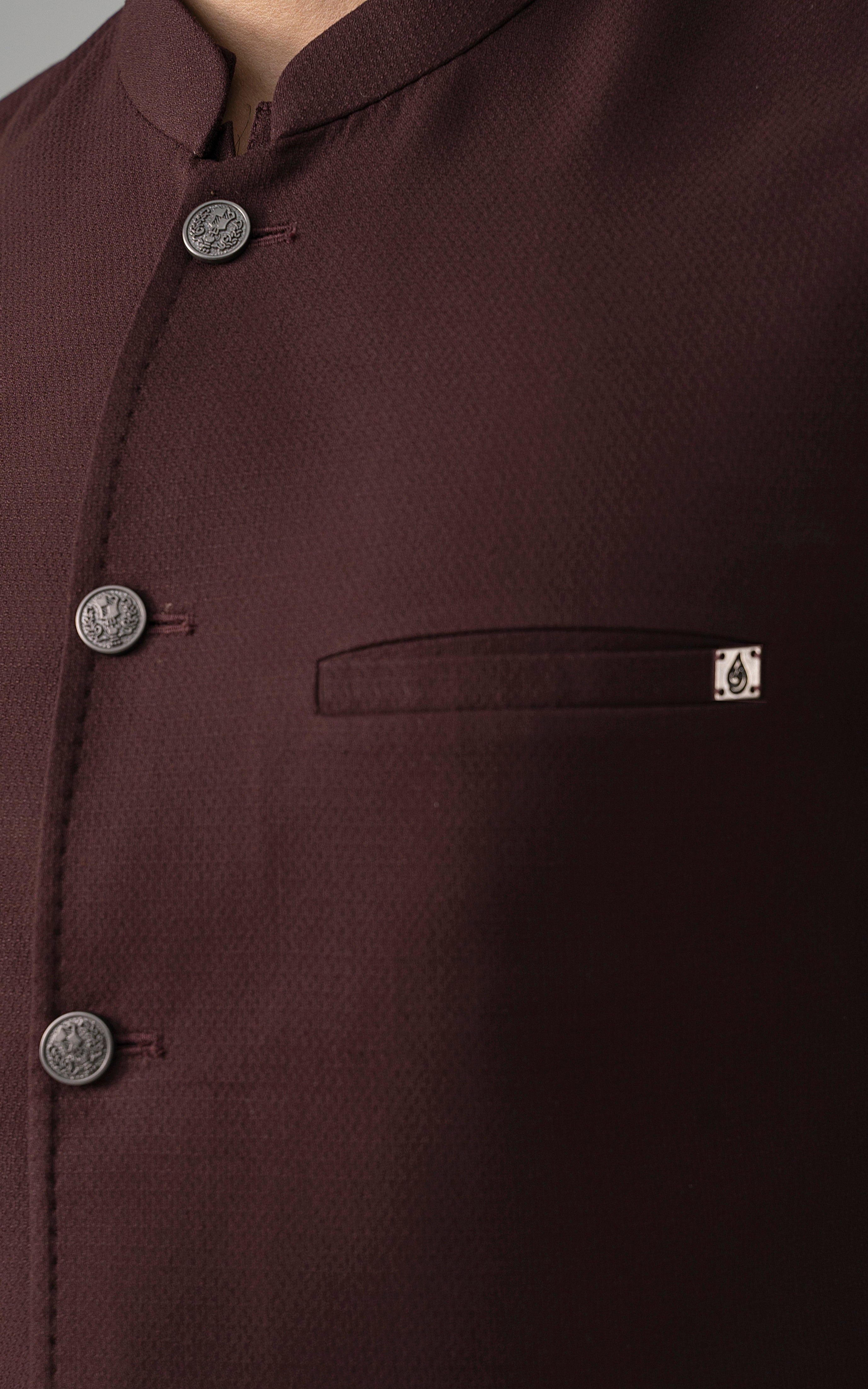 TEXTURED  BLENDED WAISTCOAT - SIGNATURE COLLECTION DEEP MAROON