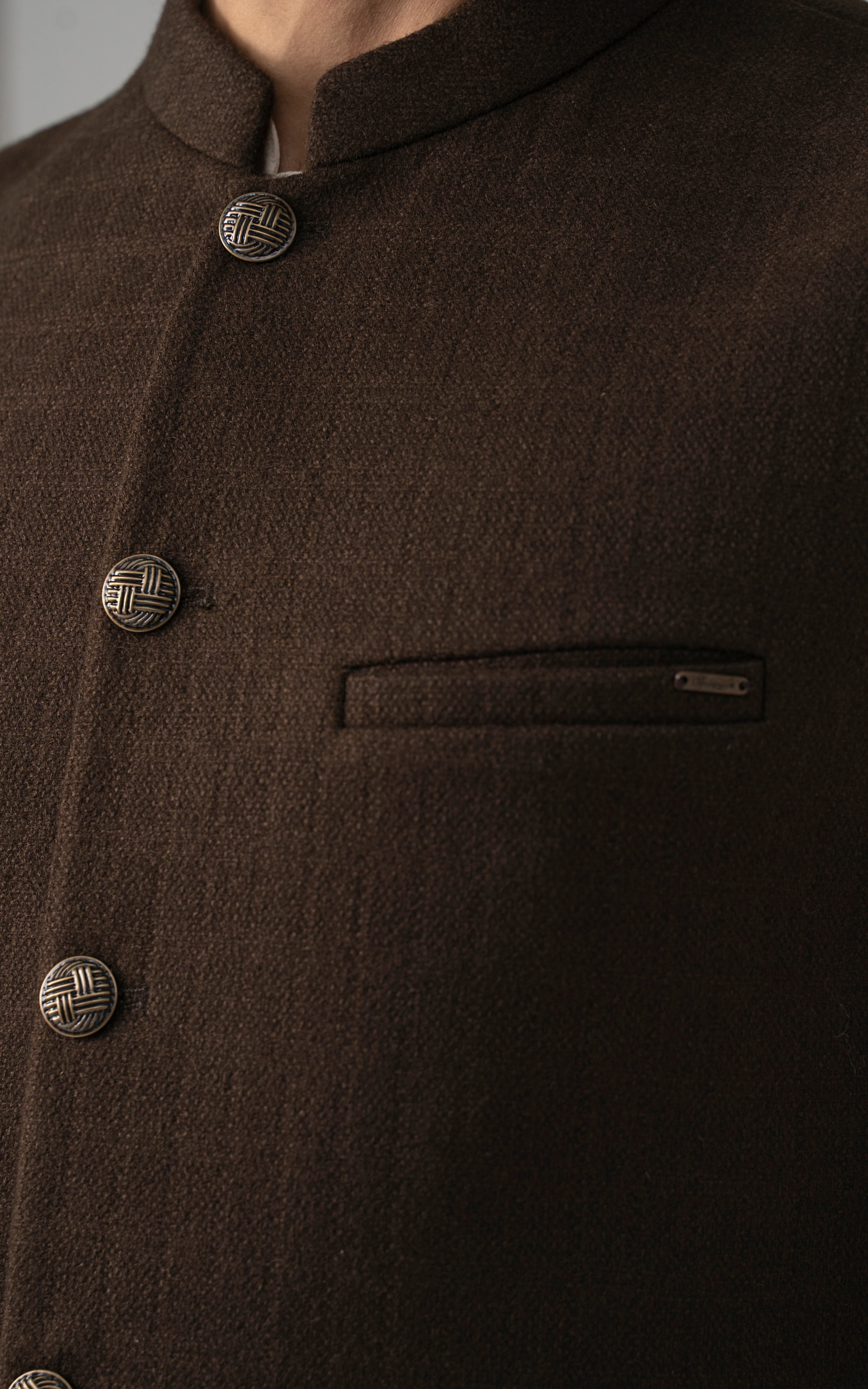 TEXTURED WOOL BLENDED WAISTCOAT - SIGNATURE COLLECTION MID BROWN