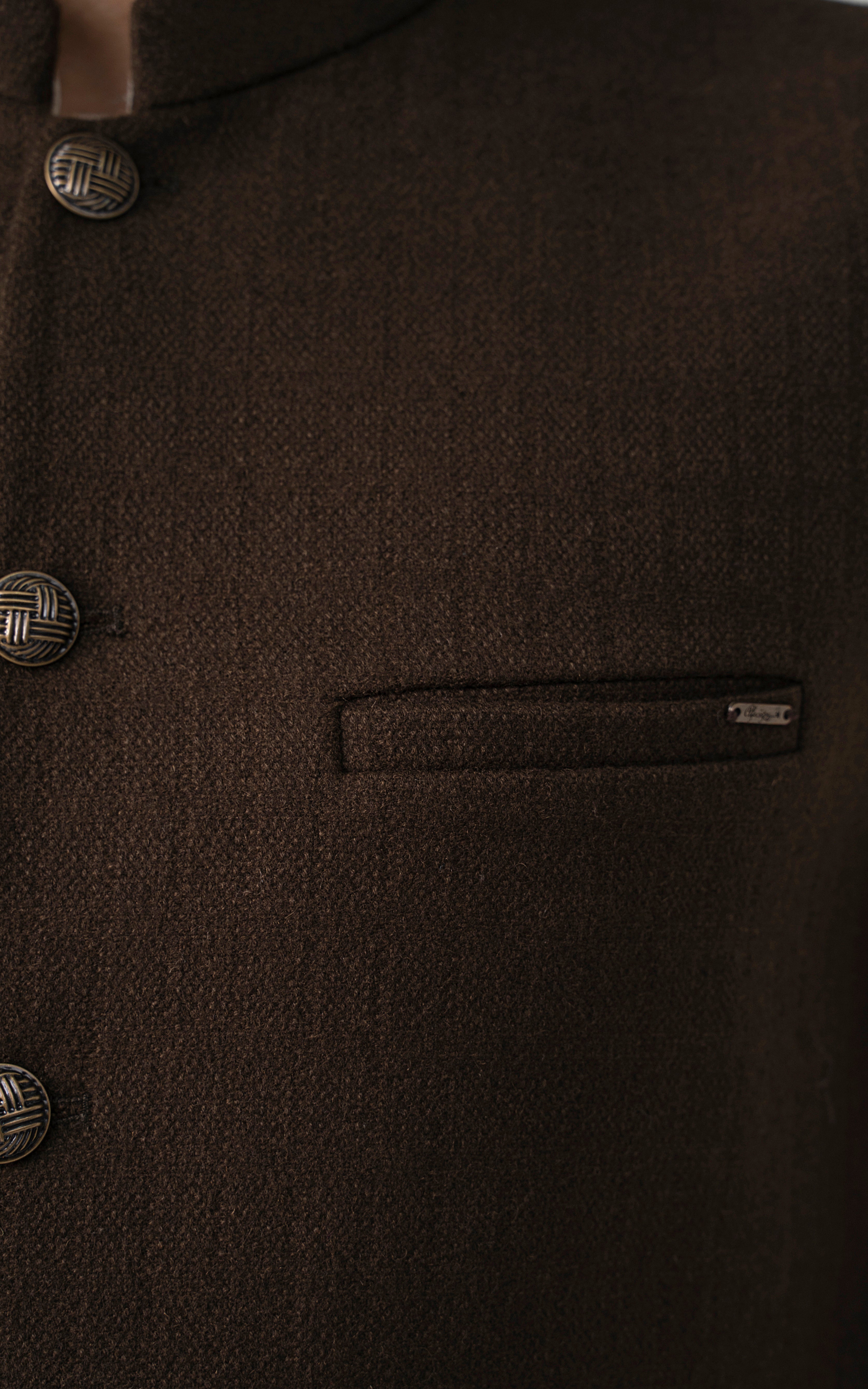 TEXTURED WOOL BLENDED WAISTCOAT - SIGNATURE COLLECTION MID BROWN