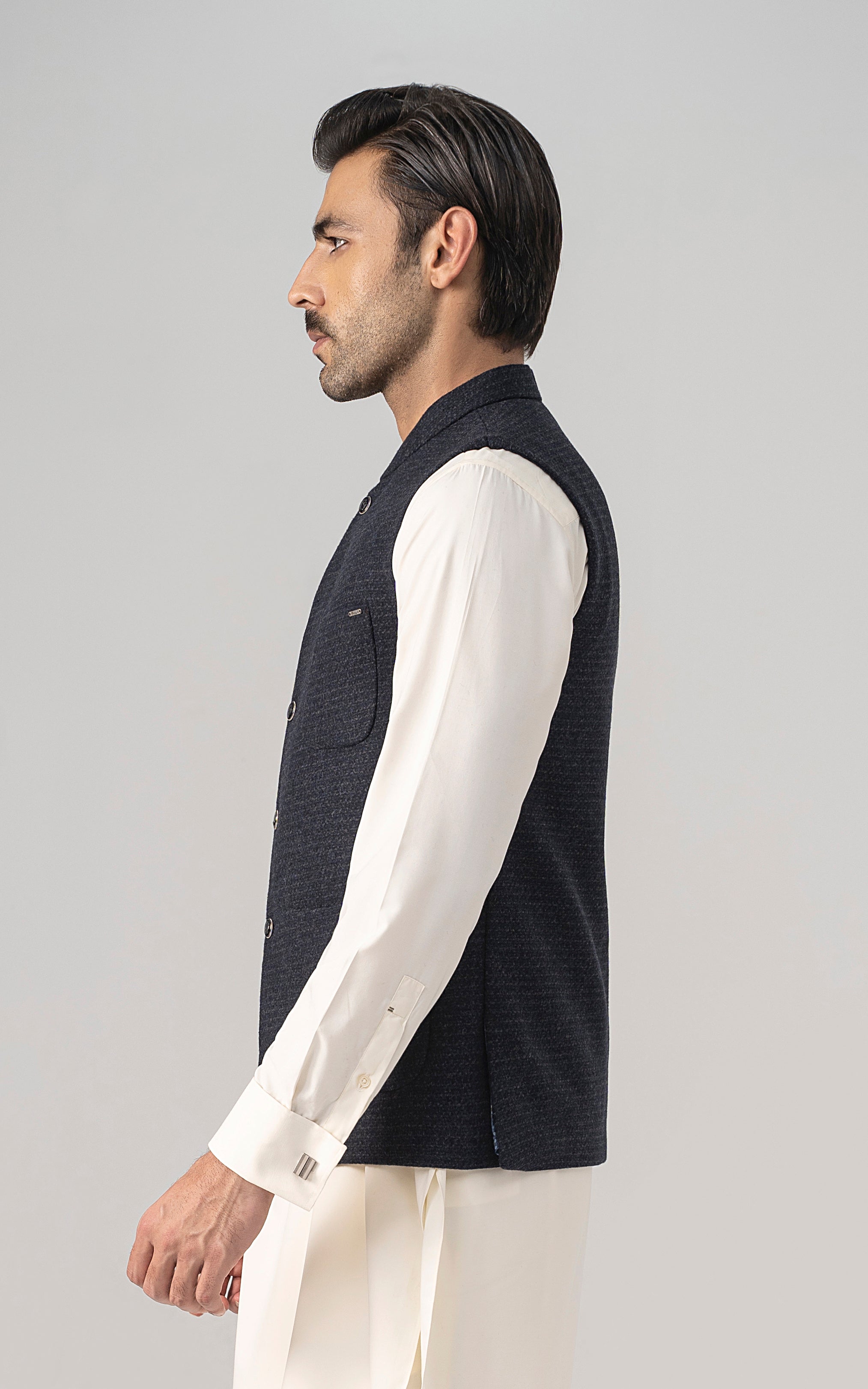 TEXTURED WOOL BLENDED WAISTCOAT -SIGNATURE COLLECTION BLUE