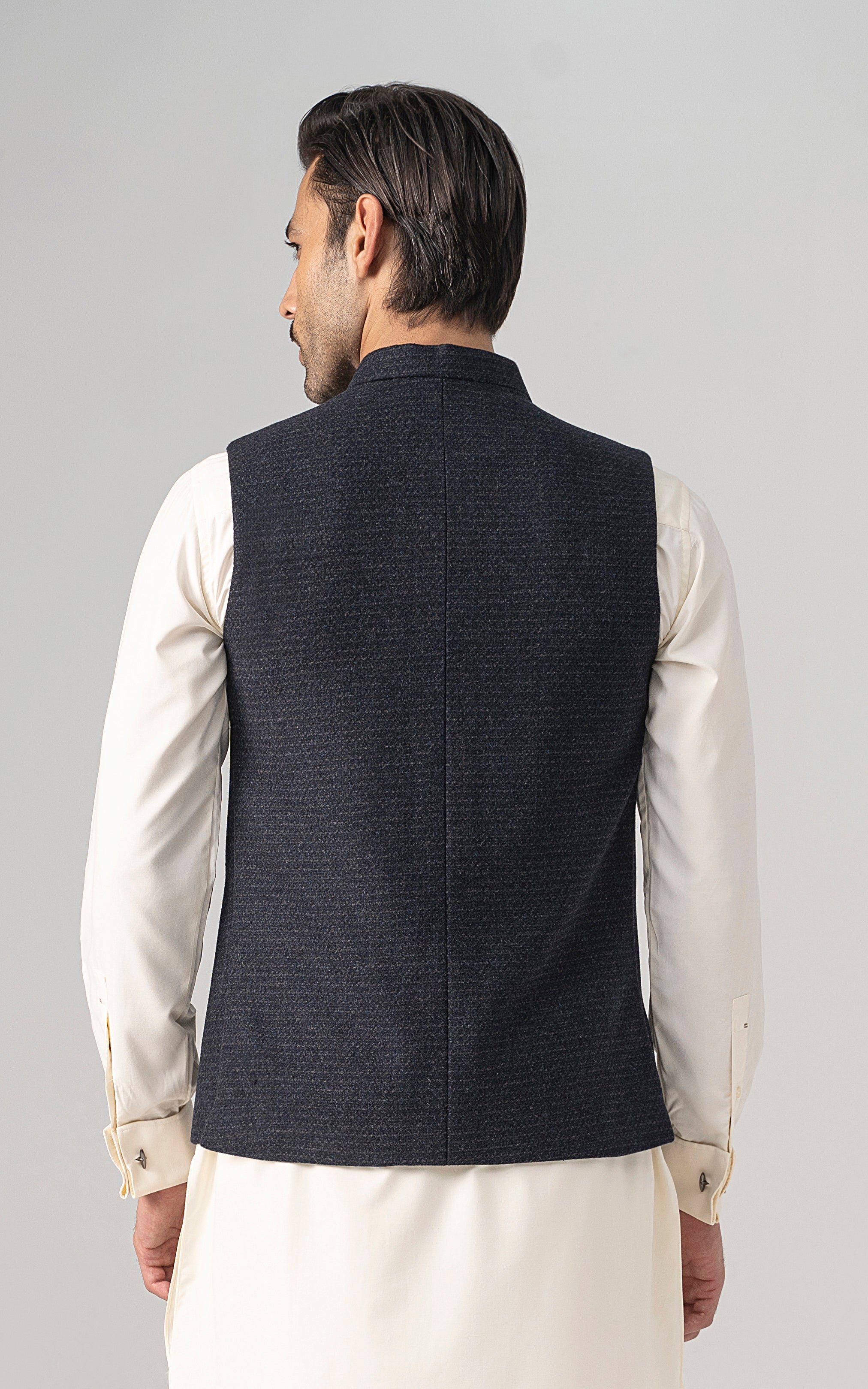 TEXTURED WOOL BLENDED WAISTCOAT -SIGNATURE COLLECTION BLUE