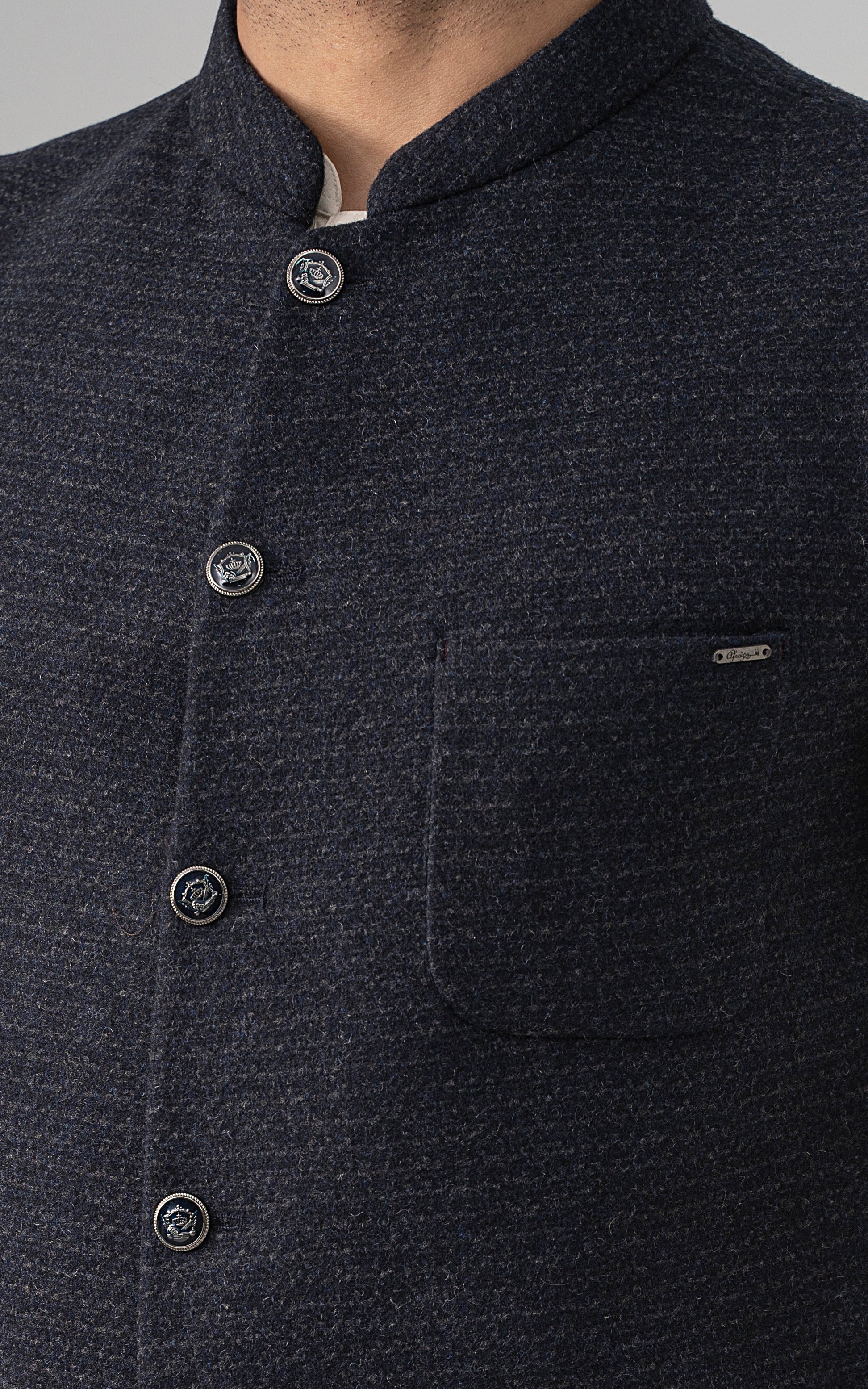 TEXTURED WOOL BLENDED WAISTCOAT -SIGNATURE COLLECTION BLUE