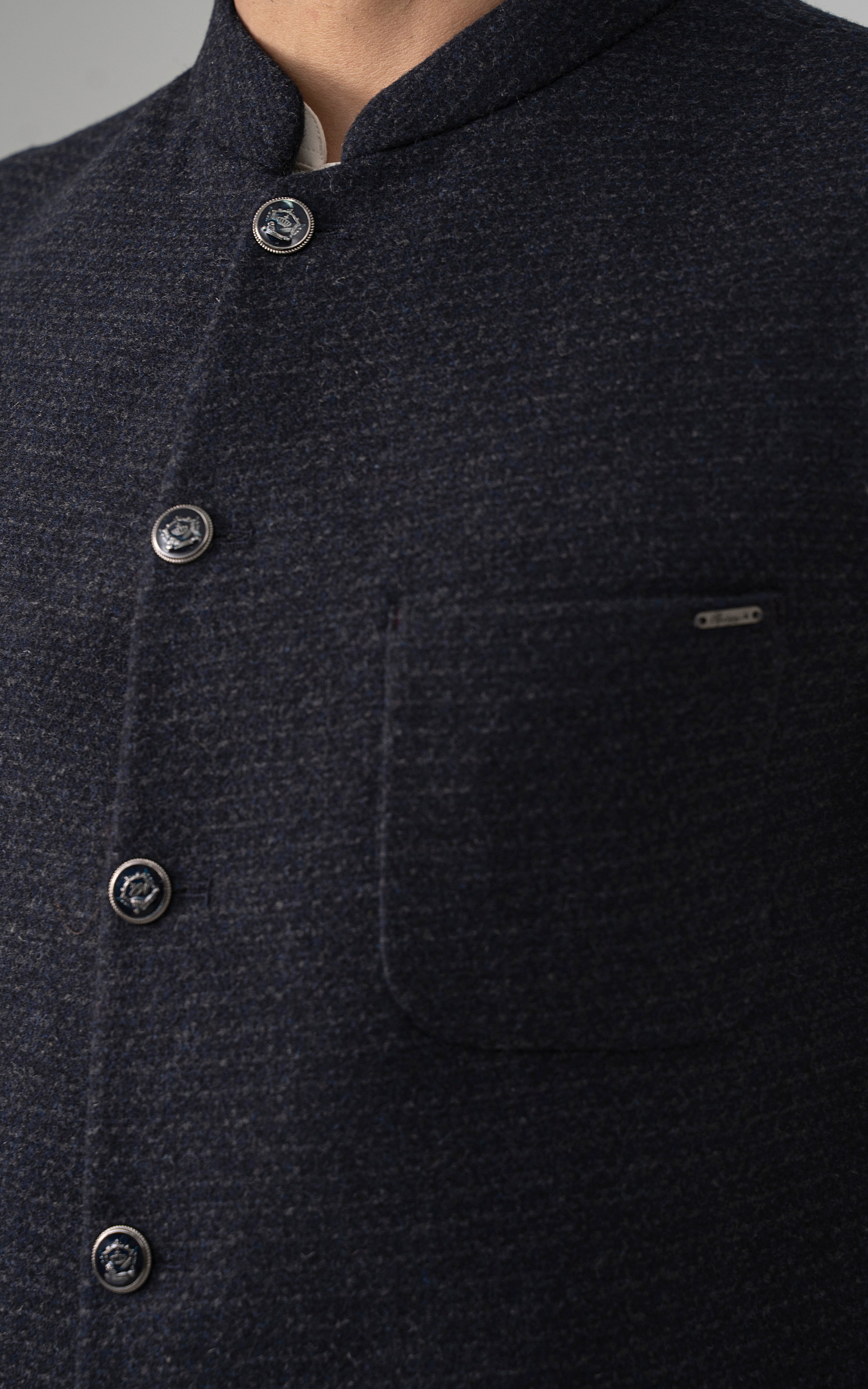 TEXTURED WOOL BLENDED WAISTCOAT -SIGNATURE COLLECTION BLUE