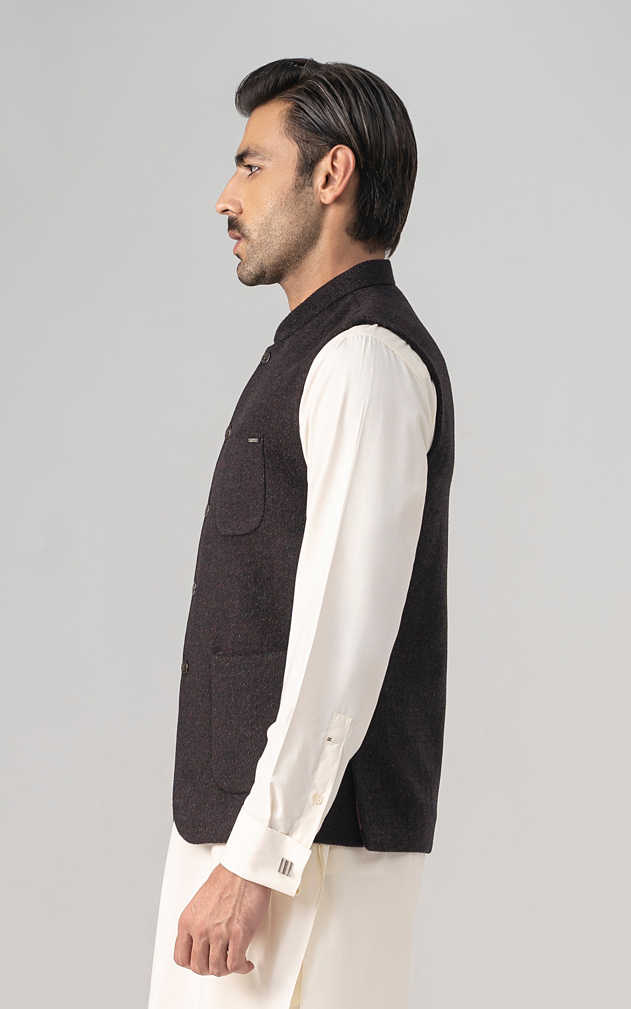 TEXTURED WOOL BLENDED WAISTCOAT - SIGNATURE COLLECTION  MAROON