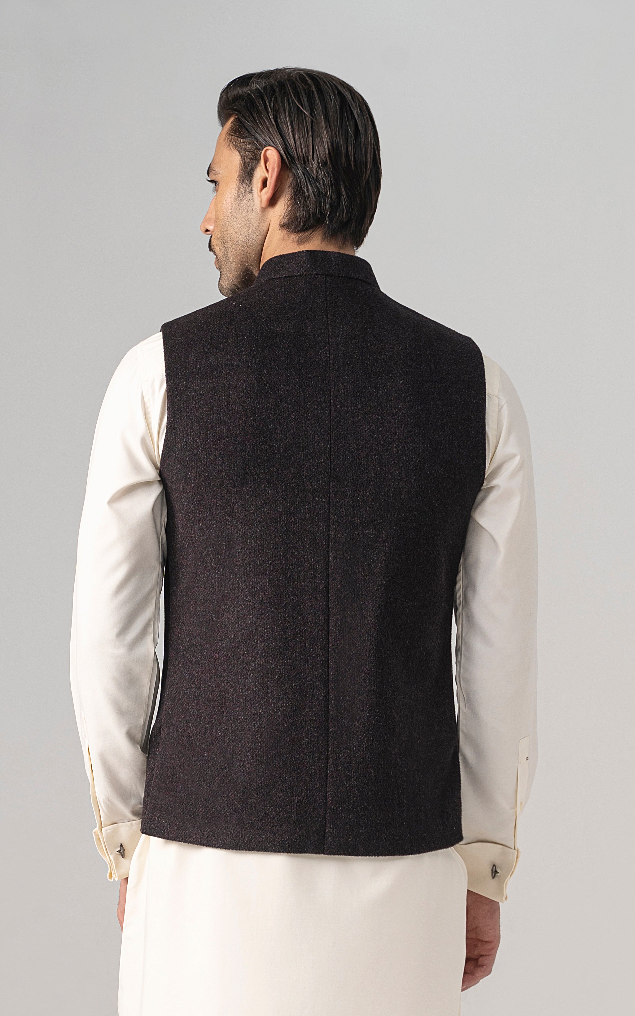 TEXTURED WOOL BLENDED WAISTCOAT - SIGNATURE COLLECTION  MAROON