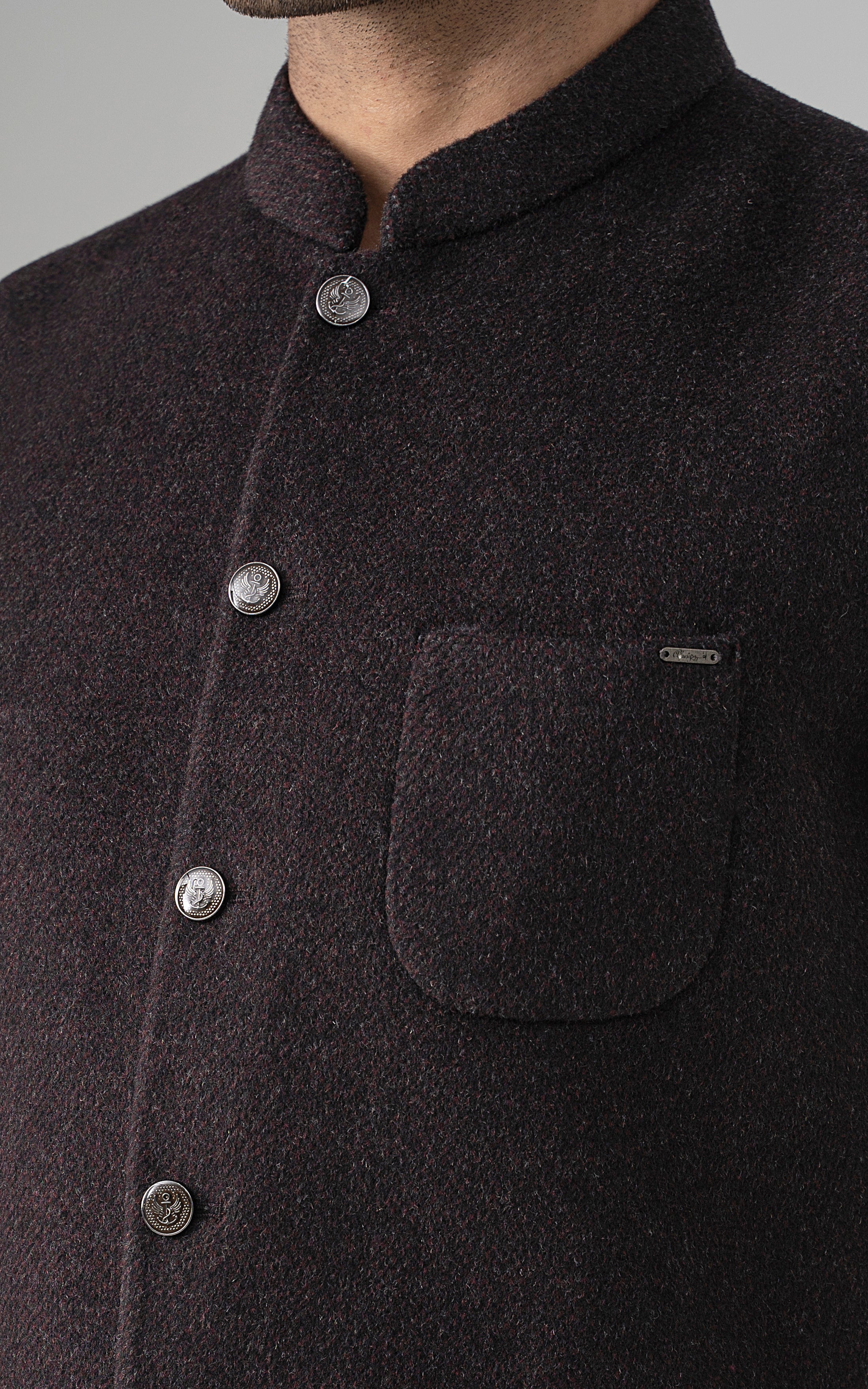 TEXTURED WOOL BLENDED WAISTCOAT - SIGNATURE COLLECTION  MAROON