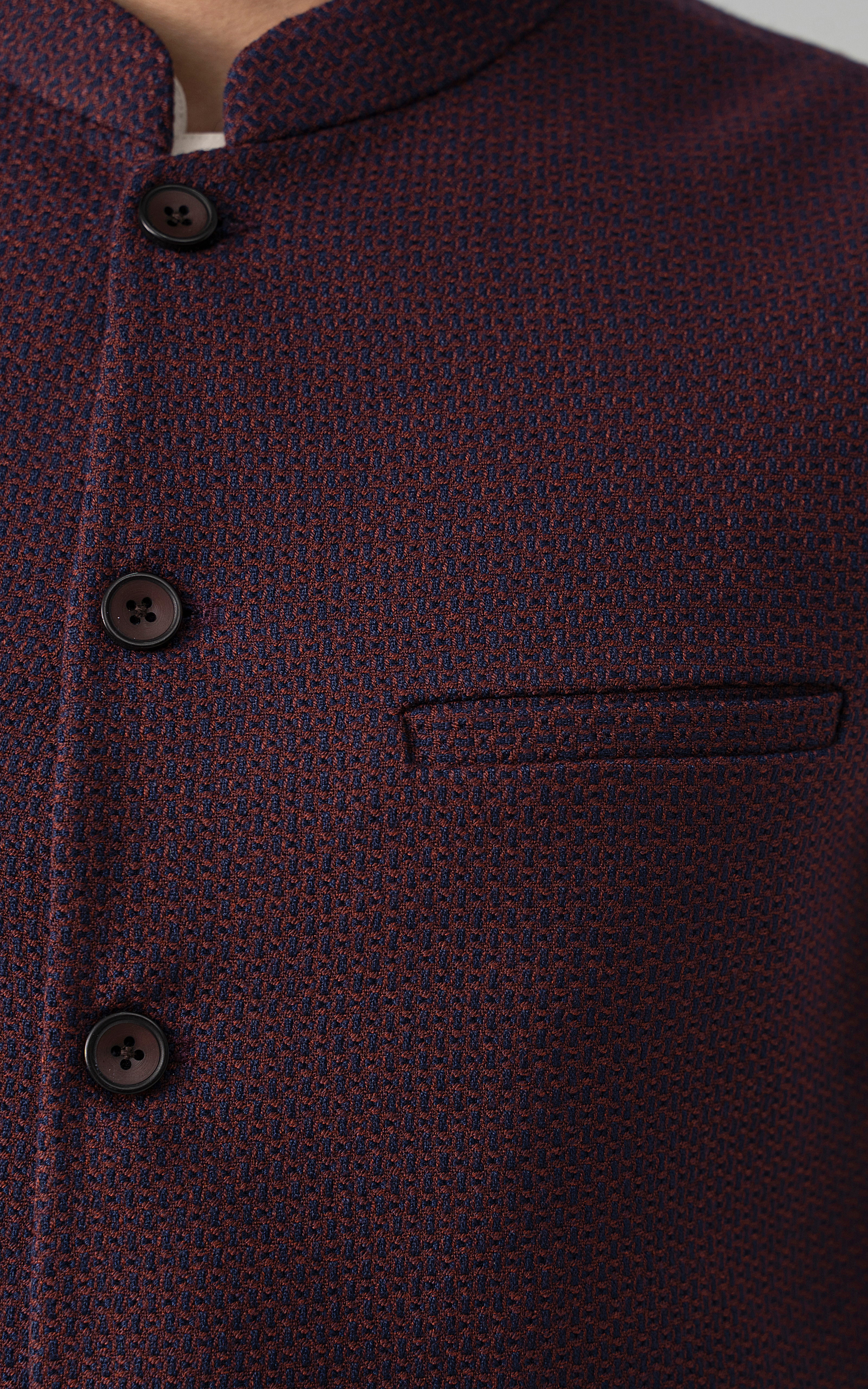 TEXTURED WOOL BLENDED WAISTCOAT - SIGNATURE COLLECTION MAROON NAVY