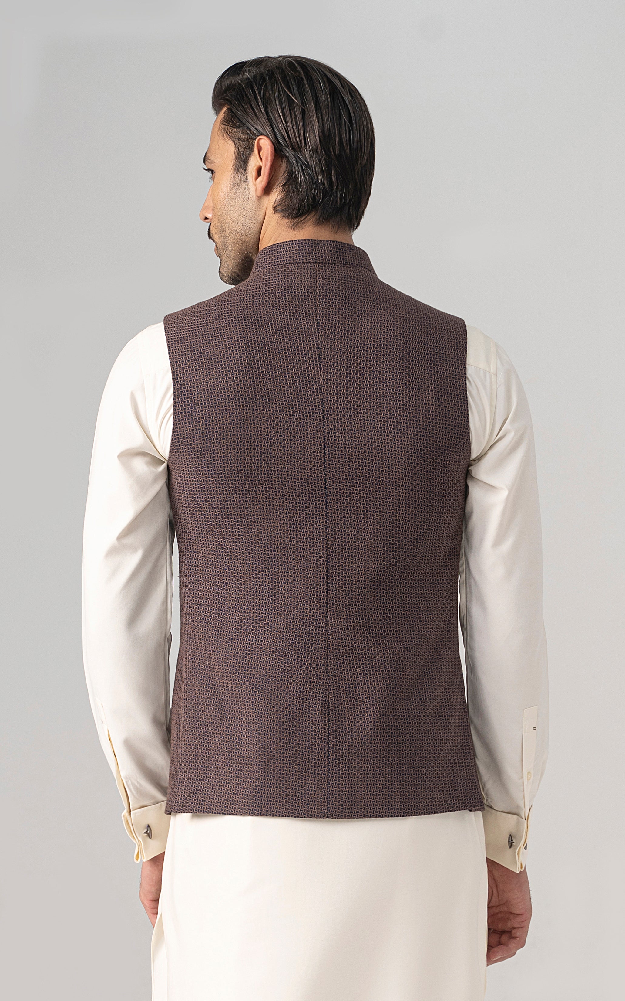 TEXTURED WOOL BLENDED WAISTCOAT - SIGNATURE COLLECTION BROWN NAVY