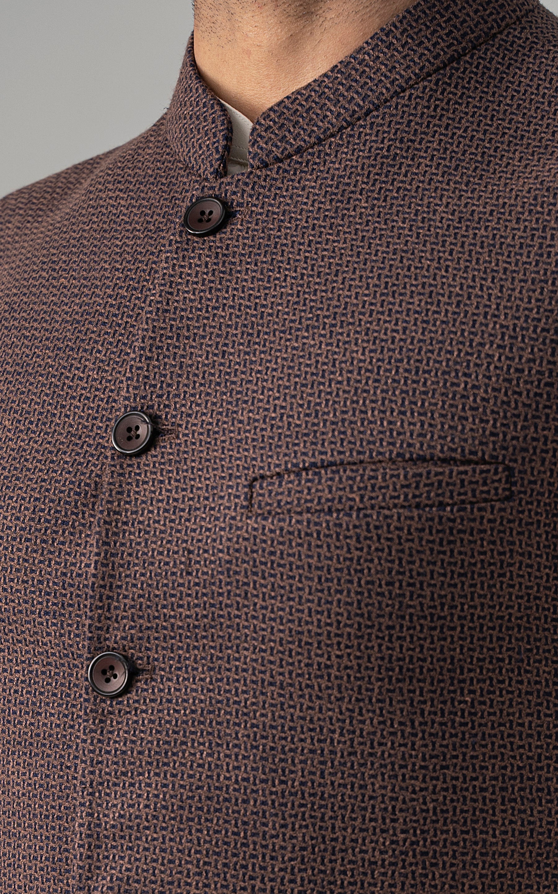 TEXTURED WOOL BLENDED WAISTCOAT - SIGNATURE COLLECTION BROWN NAVY