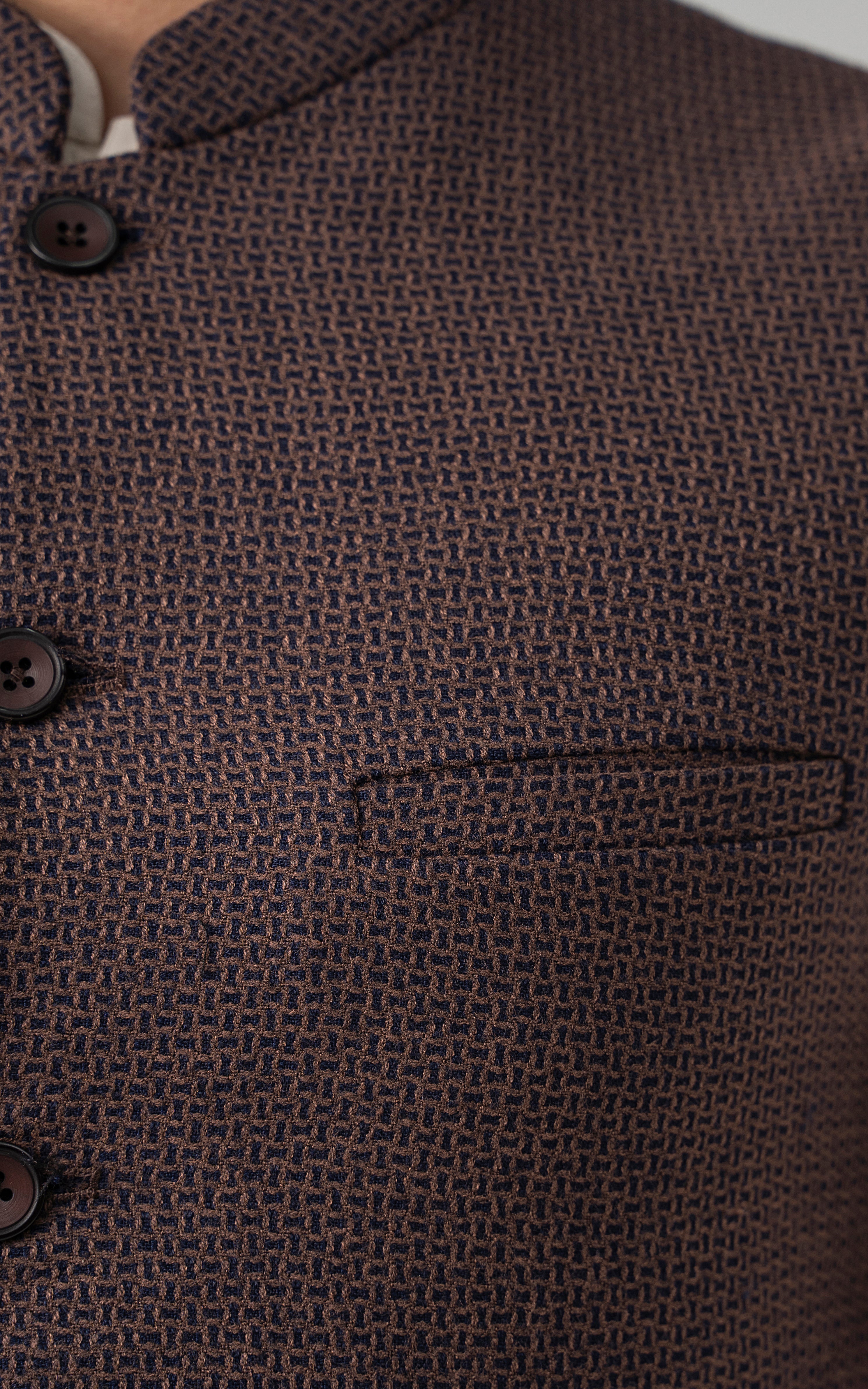 TEXTURED WOOL BLENDED WAISTCOAT - SIGNATURE COLLECTION BROWN NAVY