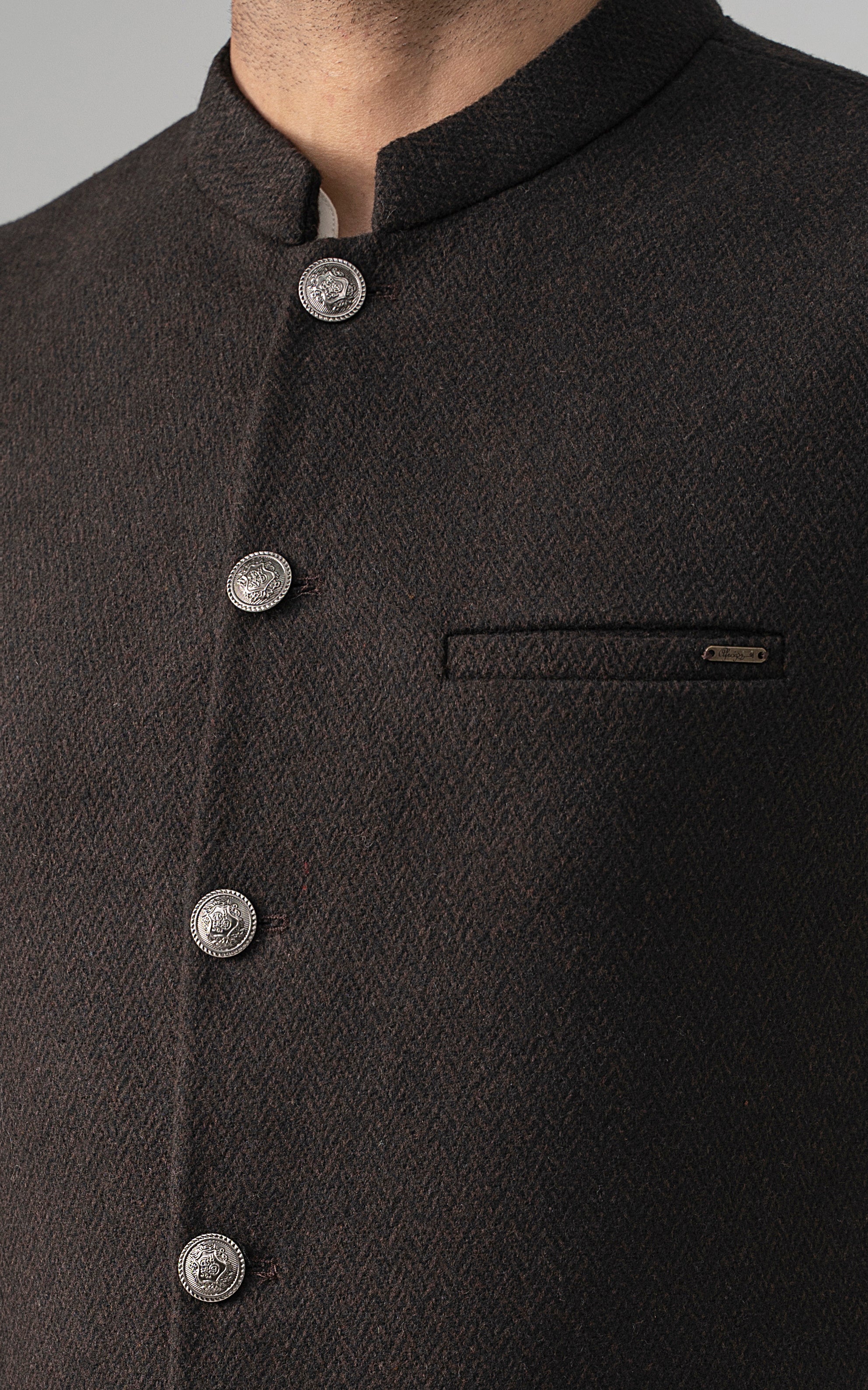 TEXTURED WOOL BLENDED WAISTCOAT - SIGNATURE COLLECTION  CHOCOLATE BROWN