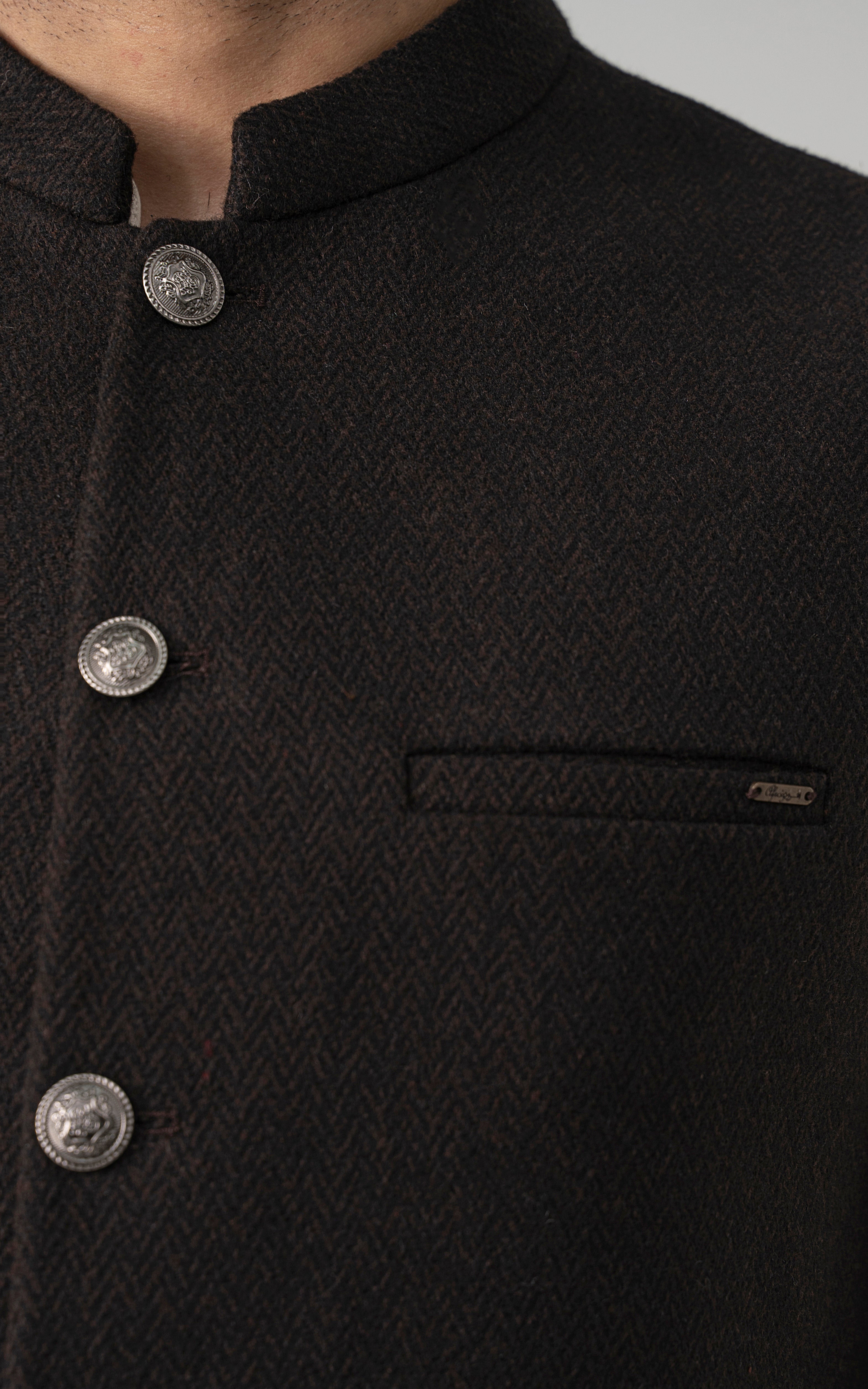 TEXTURED WOOL BLENDED WAISTCOAT - SIGNATURE COLLECTION  CHOCOLATE BROWN