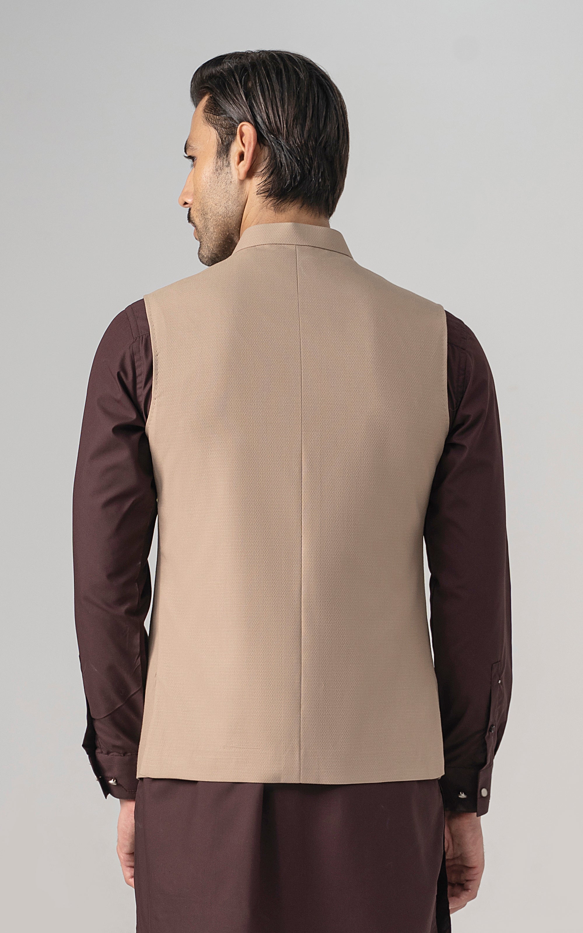 TEXTURED  BLENDED WAISTCOAT - SIGNATURE COLLECTION KHAKI