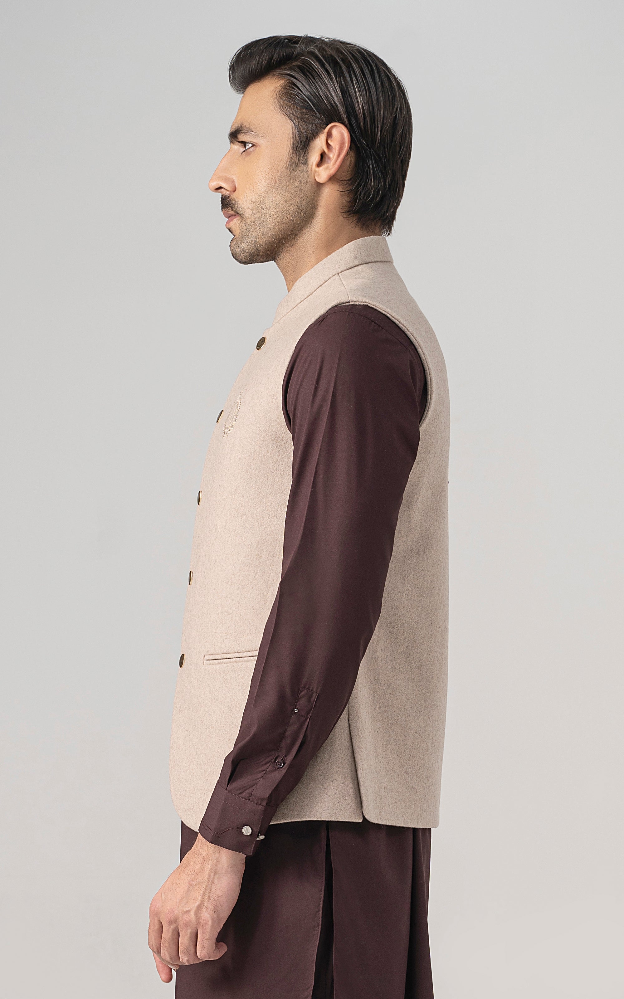 WOOL BLENDED WAISTCOAT - SIGNATURE COLLECTION CREAM