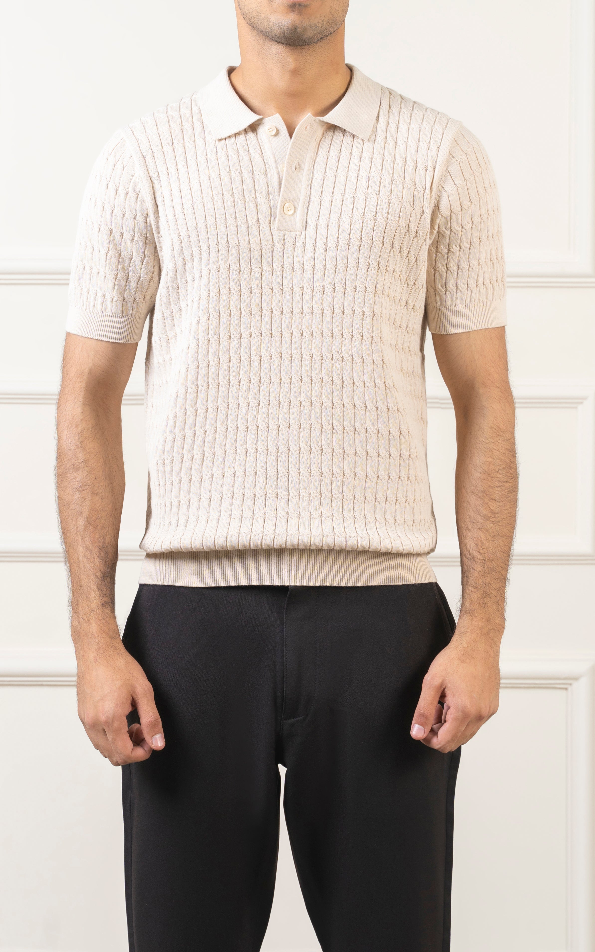 SWEATER KNIT POLO BEIGE