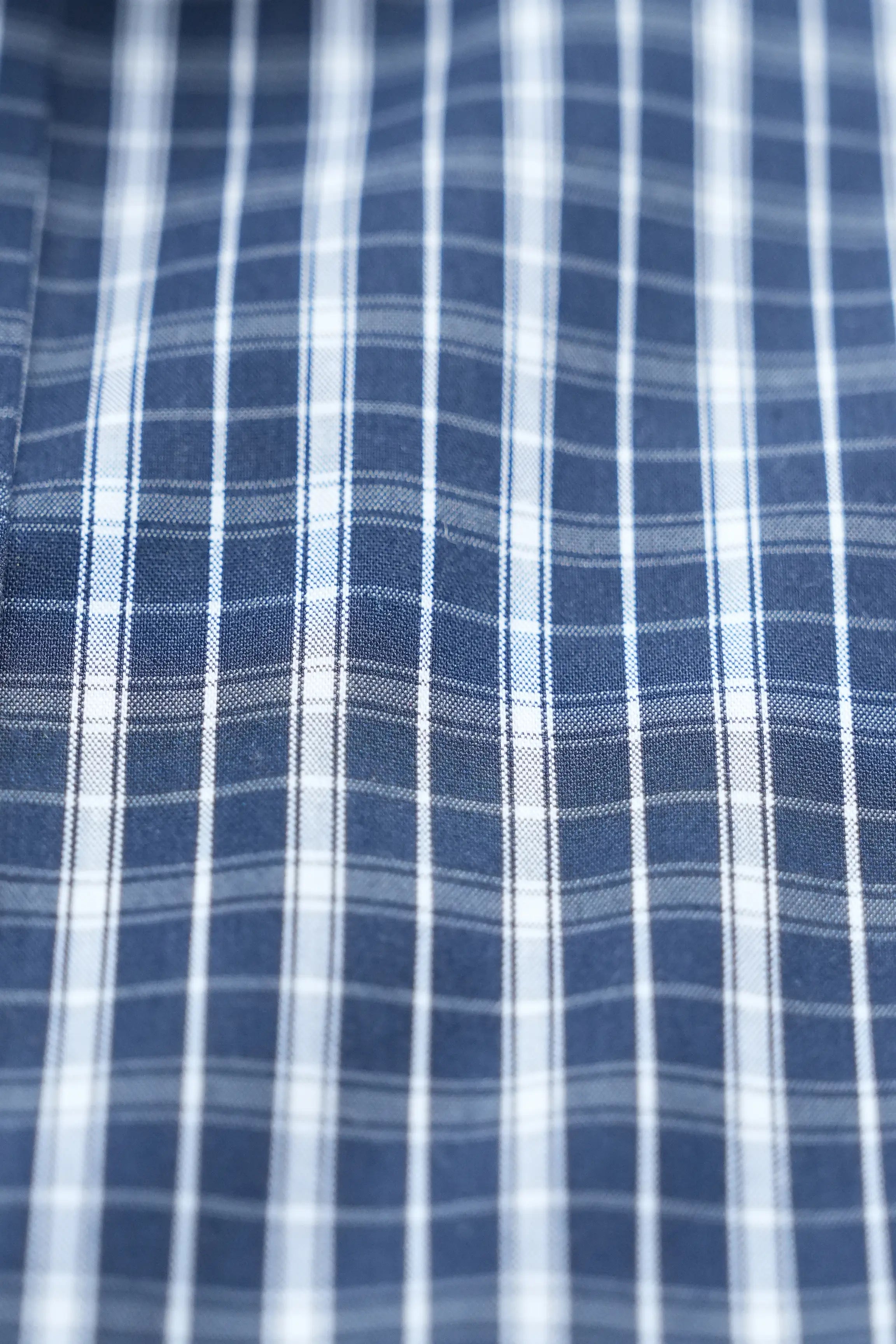 Navy and white grid check fabric swatch for dress shirt