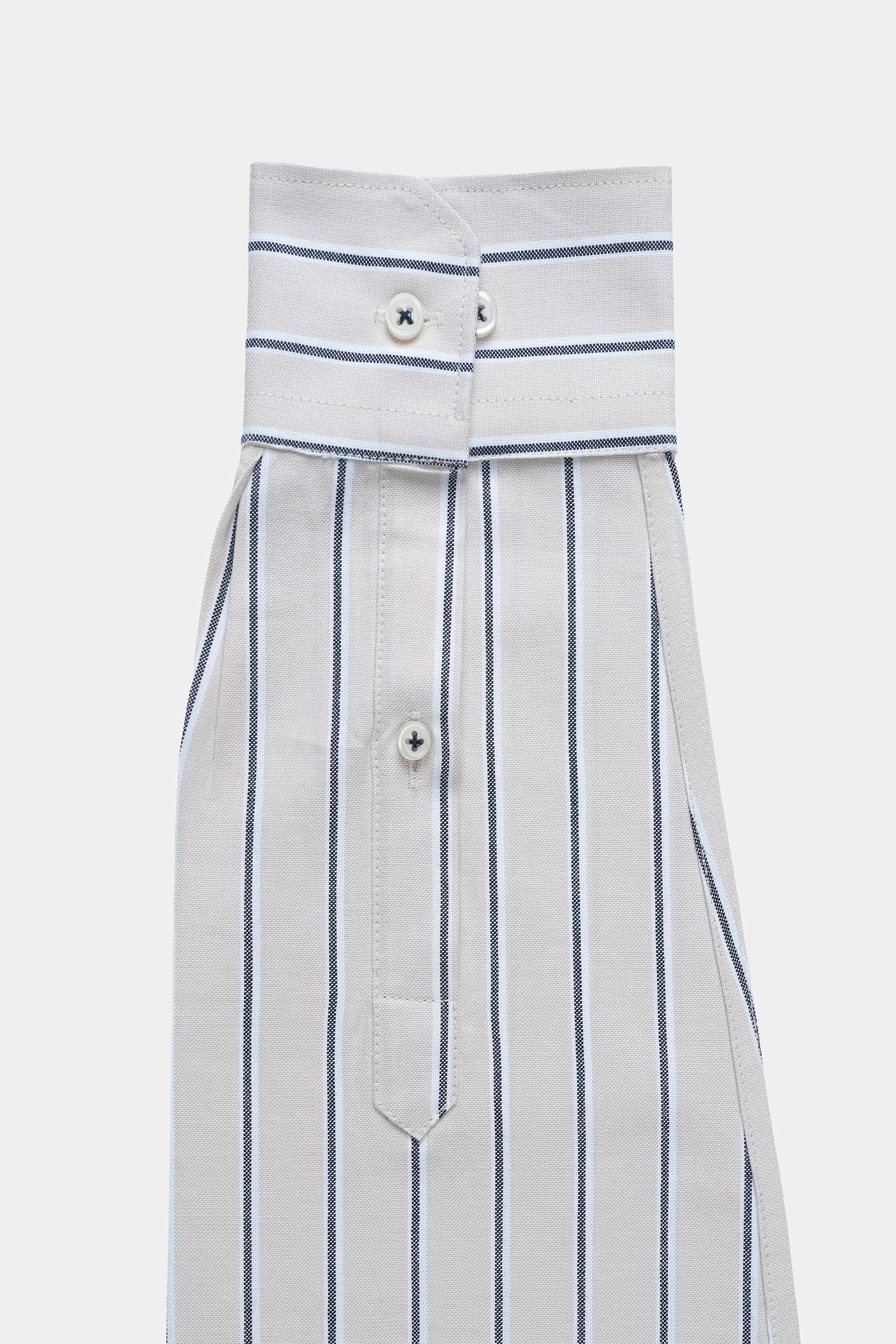 Smart shirt with French collar and striped placket, cream with navy lines