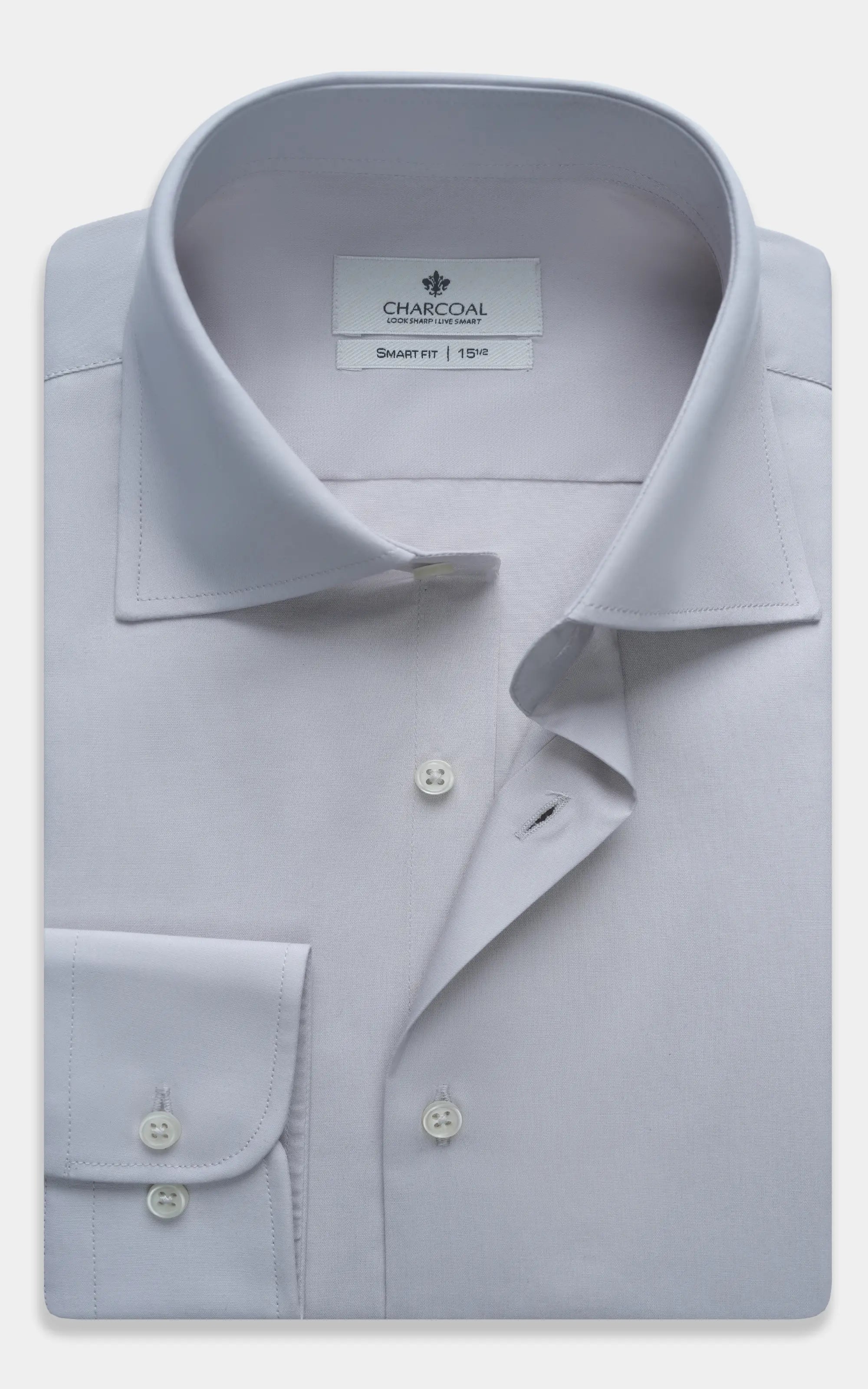 Light grey dress shirt with button-down collar and front placket